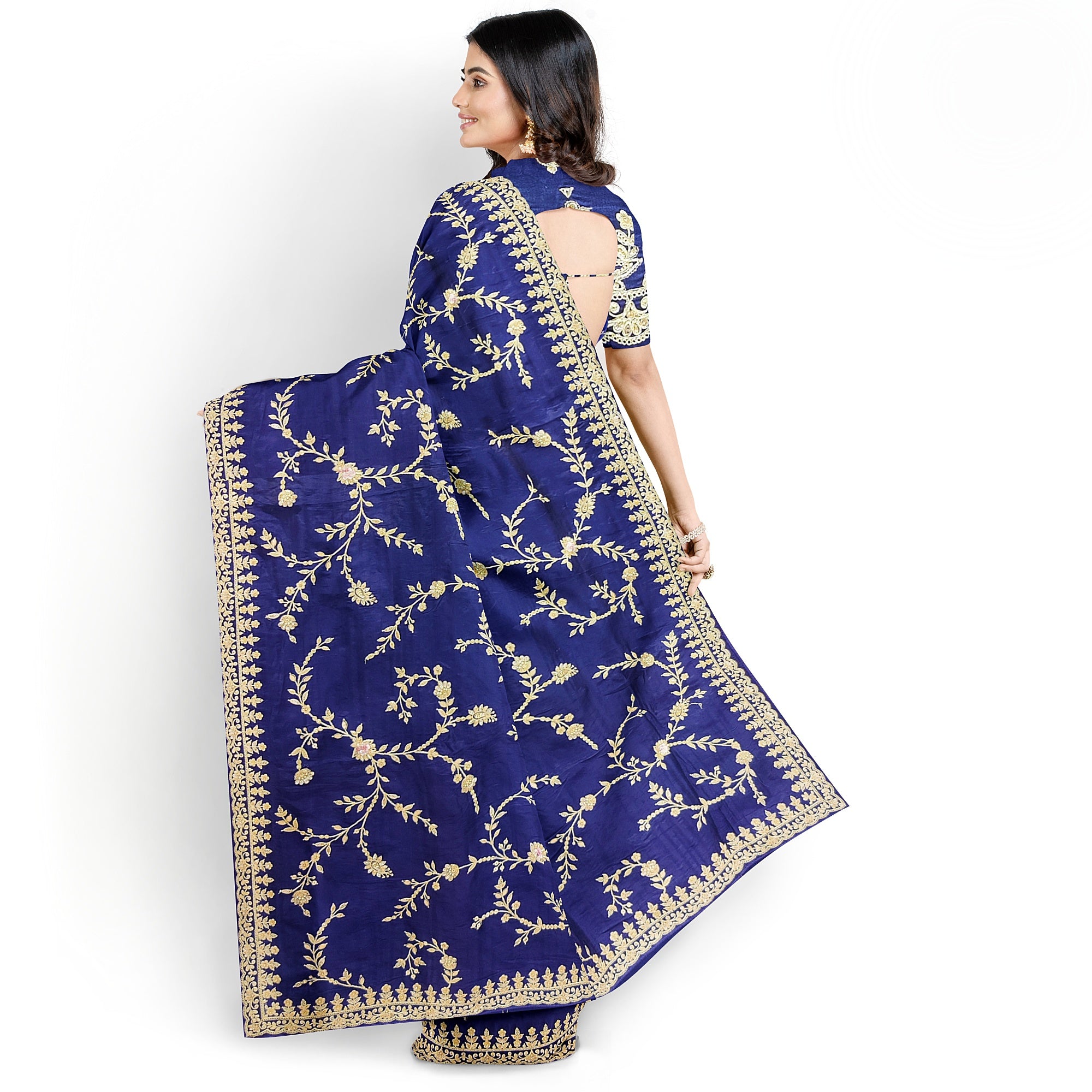Purple Fancy Saree with Elegant Embroidery Work – Fancy Party Wear Saree Online