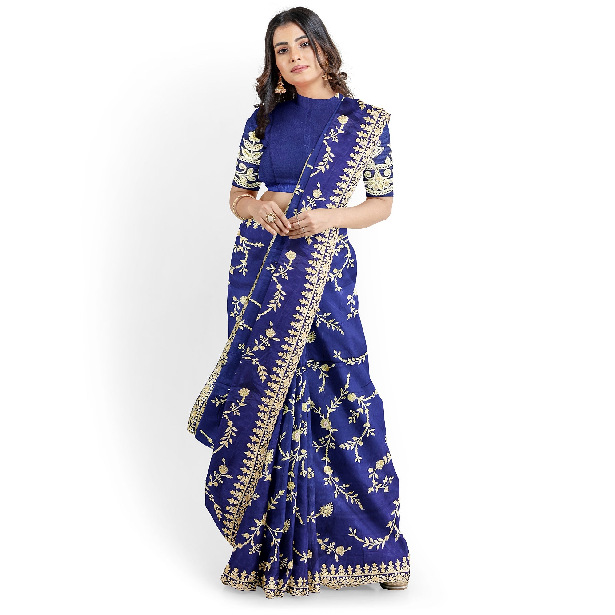 Purple Fancy Saree with Elegant Embroidery Work – Fancy Party Wear Saree Online
