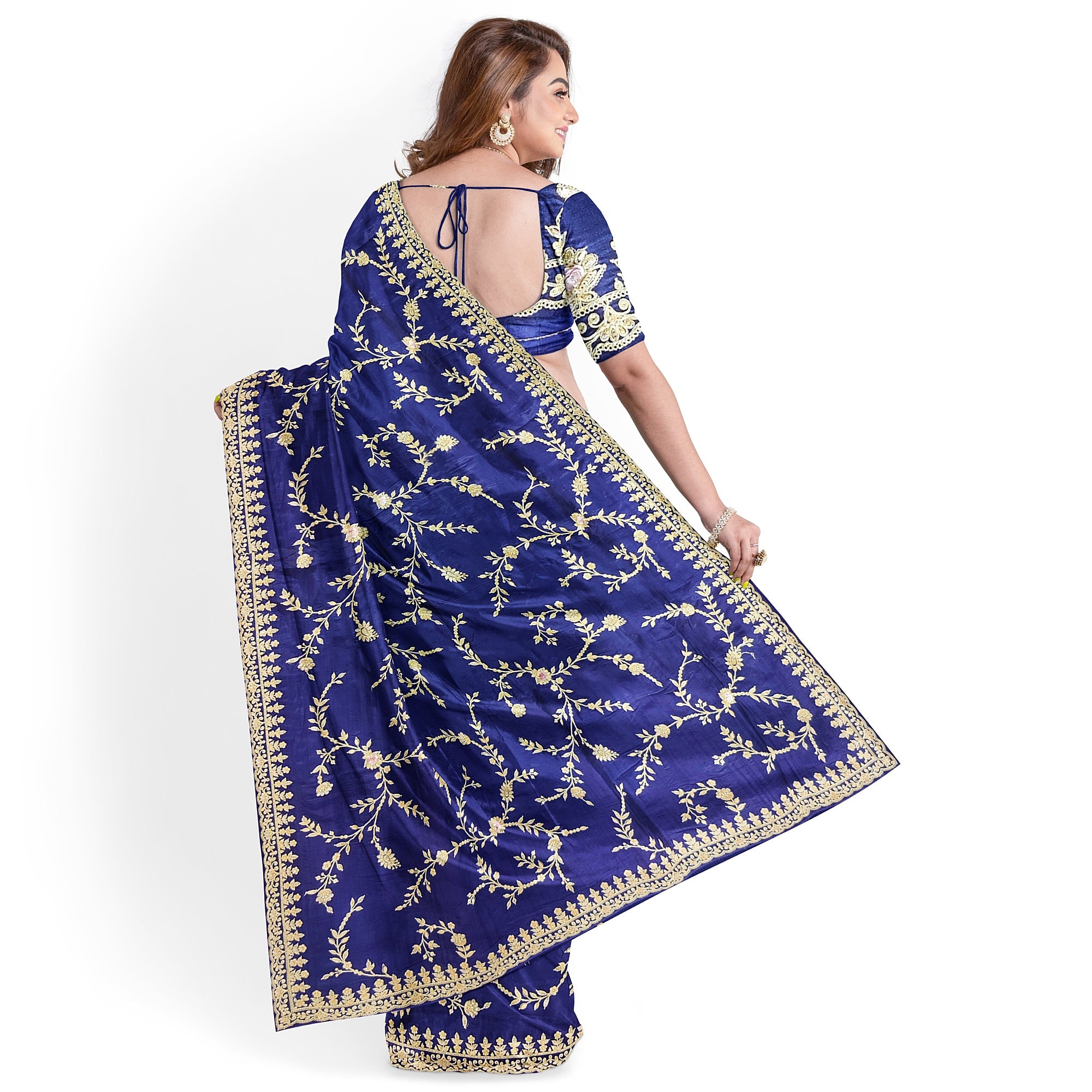 Purple Fancy Saree with Elegant Embroidery Work – Fancy Party Wear Saree Online