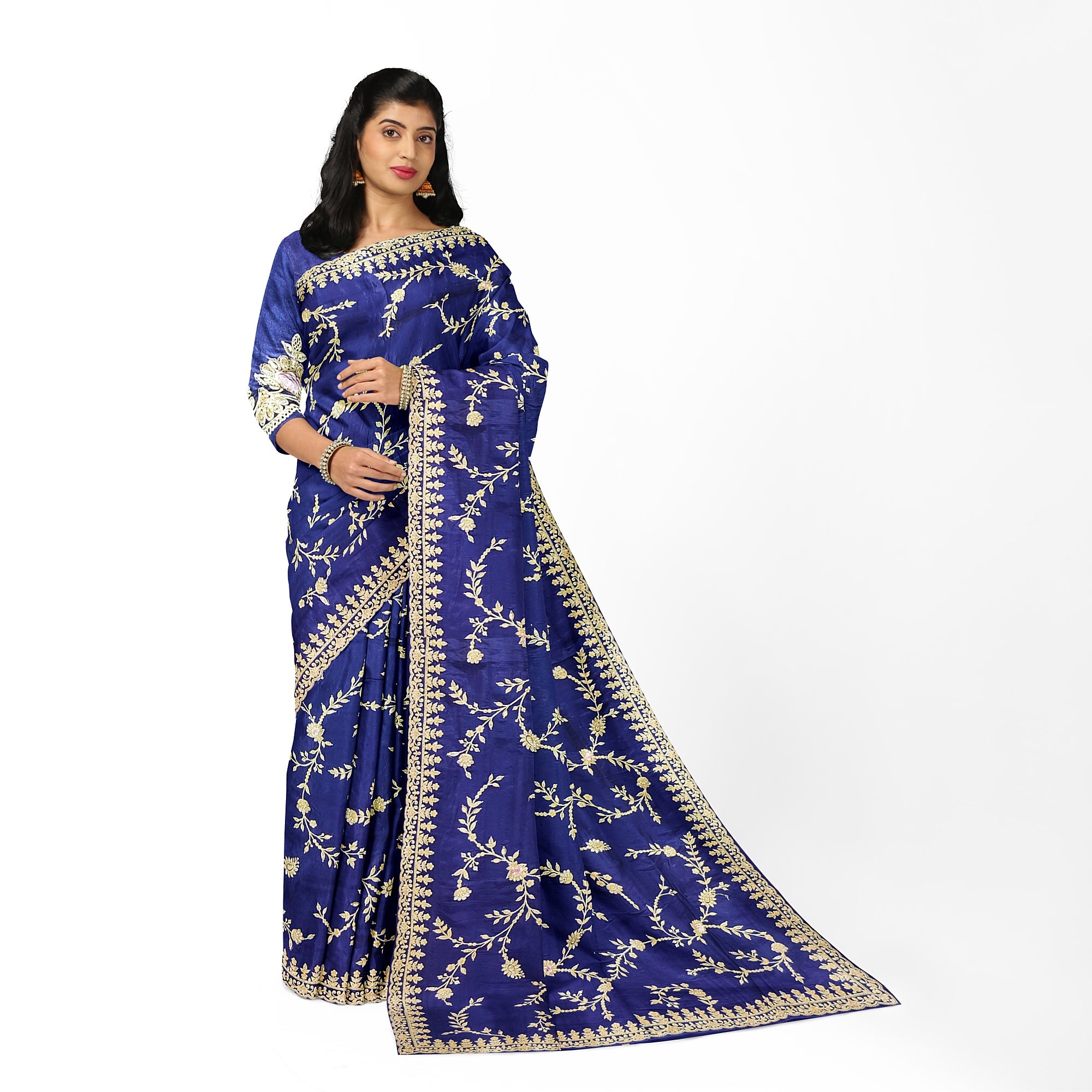Purple Fancy Saree with Elegant Embroidery Work – Fancy Party Wear Saree Online