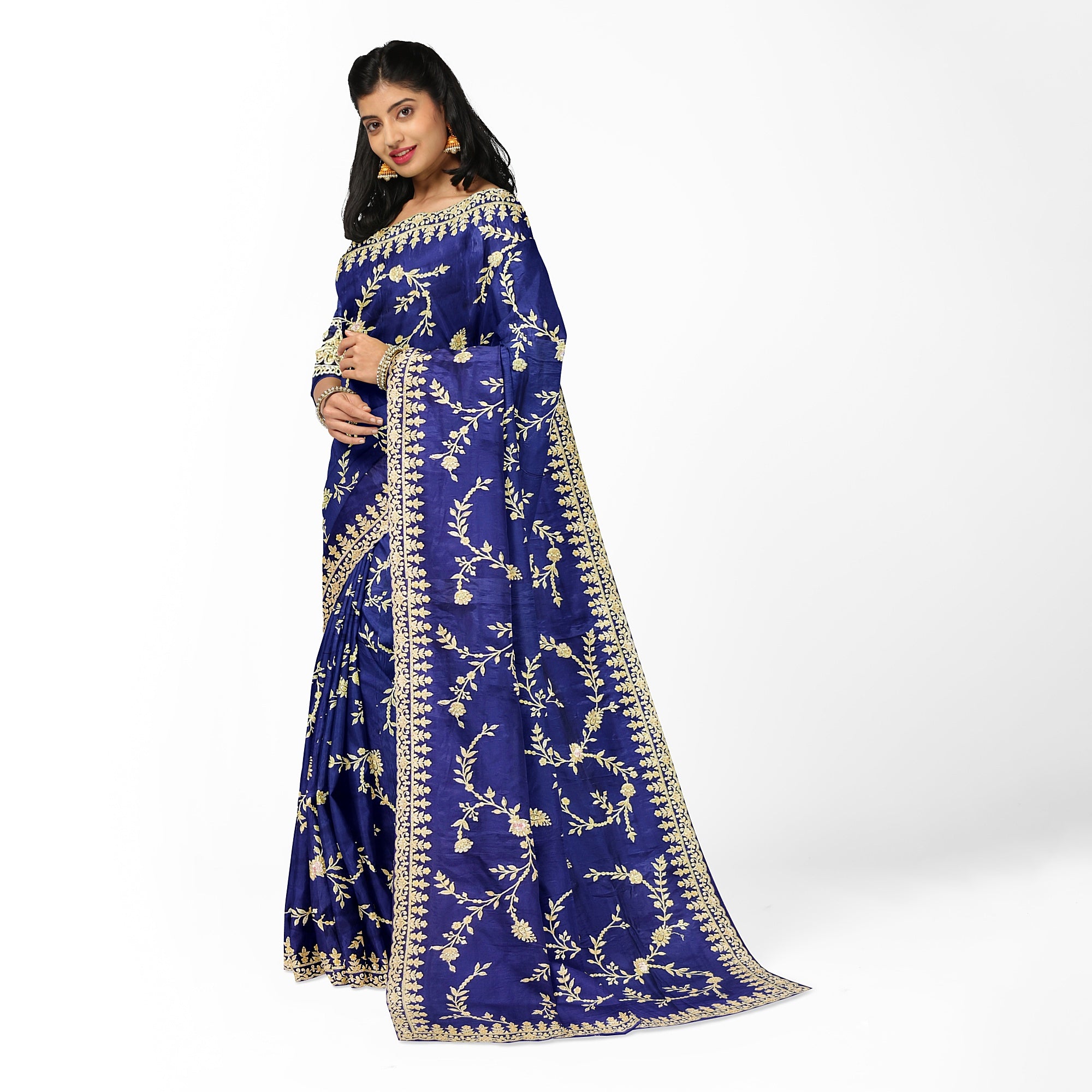 Purple Fancy Saree with Elegant Embroidery Work – Fancy Party Wear Saree Online