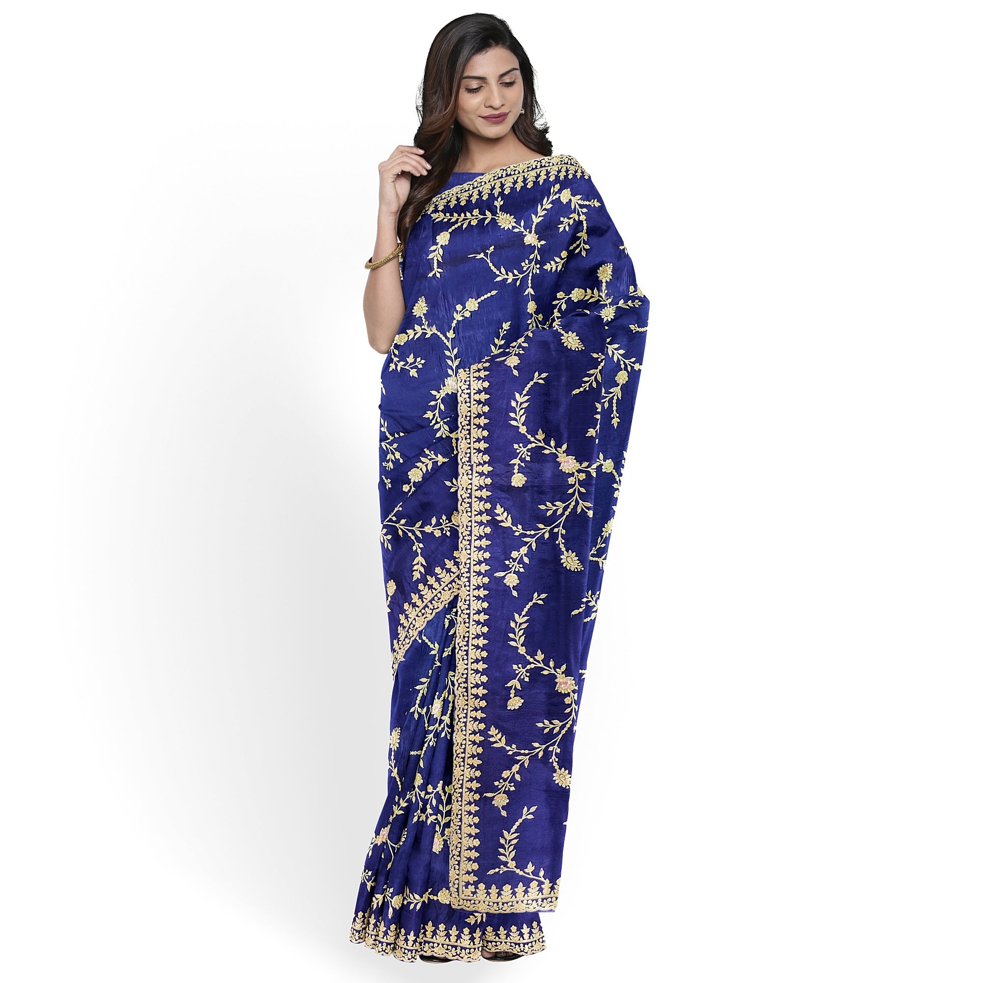Purple Fancy Saree with Elegant Embroidery Work – Fancy Party Wear Saree Online