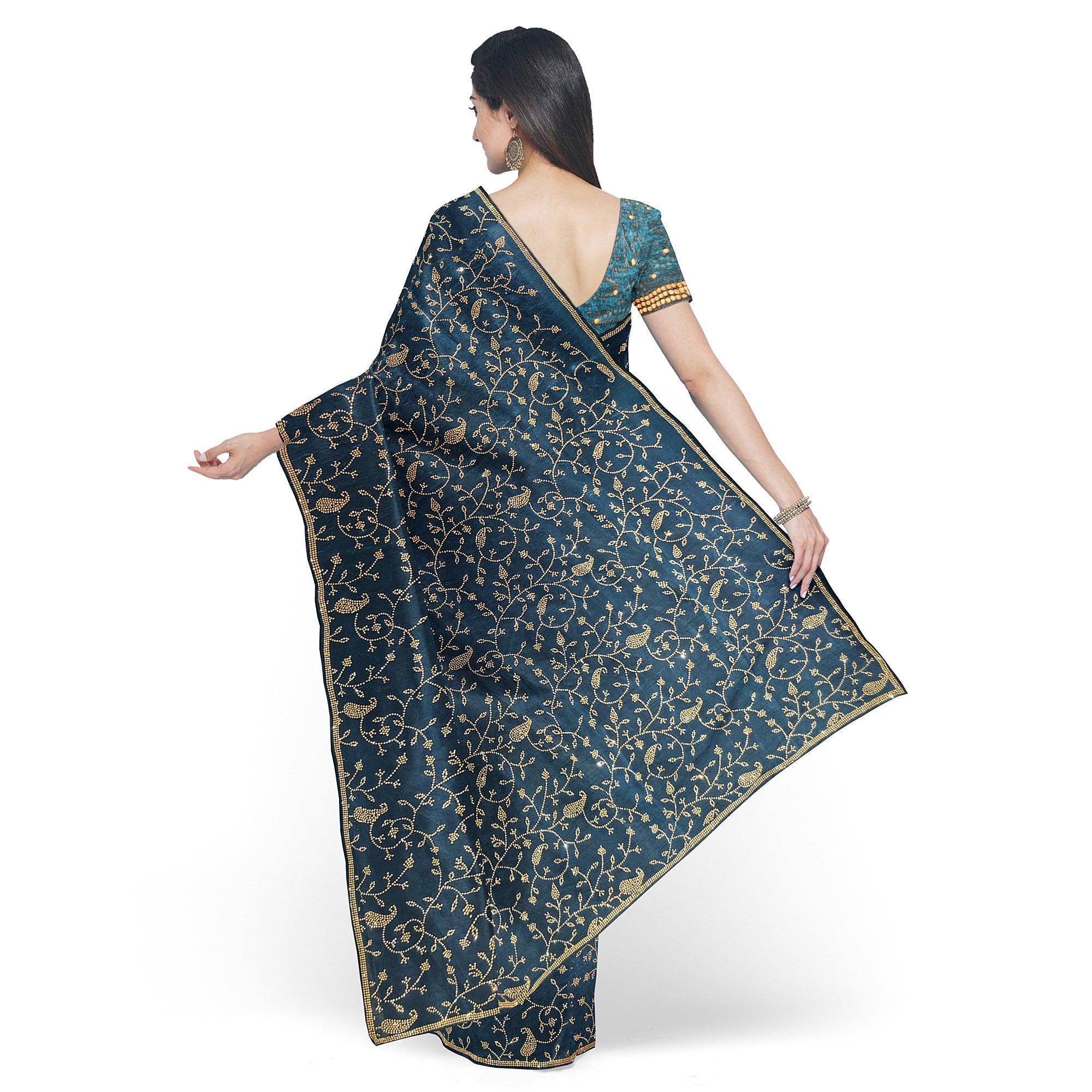 Ramablue Fancy Saree with All-Over Stone Work – Elegant Designer Party Wear Saree
