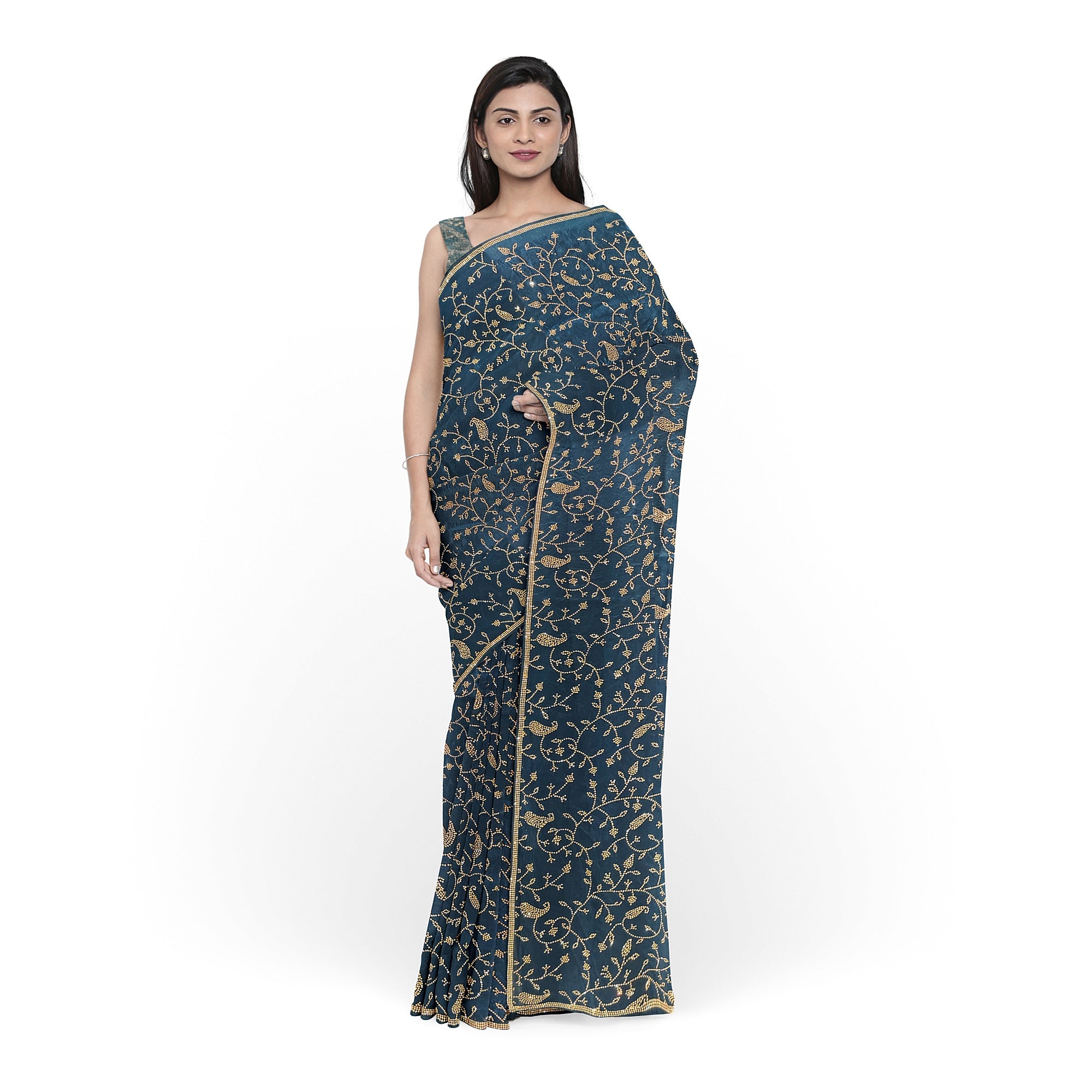 Ramablue Fancy Saree with All-Over Stone Work – Elegant Designer Party Wear Saree