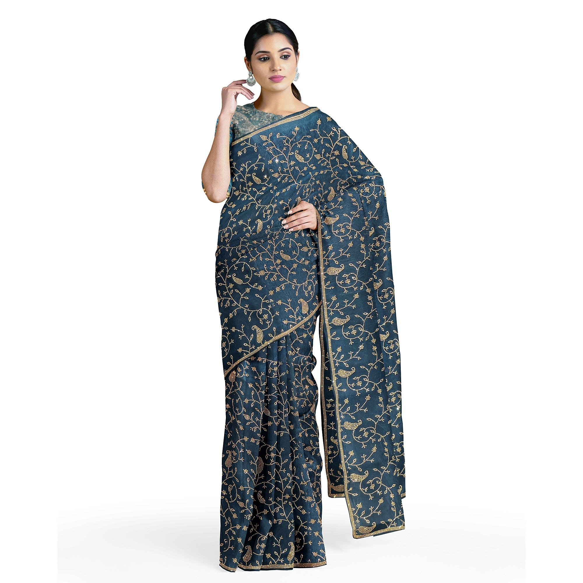 Ramablue Fancy Saree with All-Over Stone Work – Elegant Designer Party Wear Saree