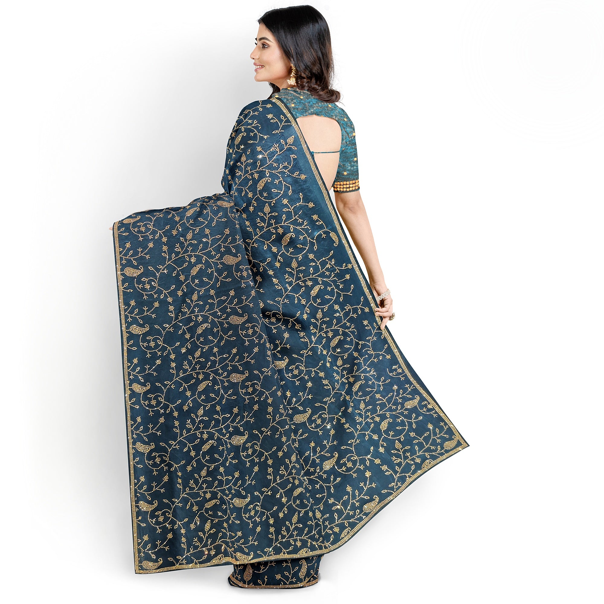 Ramablue Fancy Saree with All-Over Stone Work – Elegant Designer Party Wear Saree