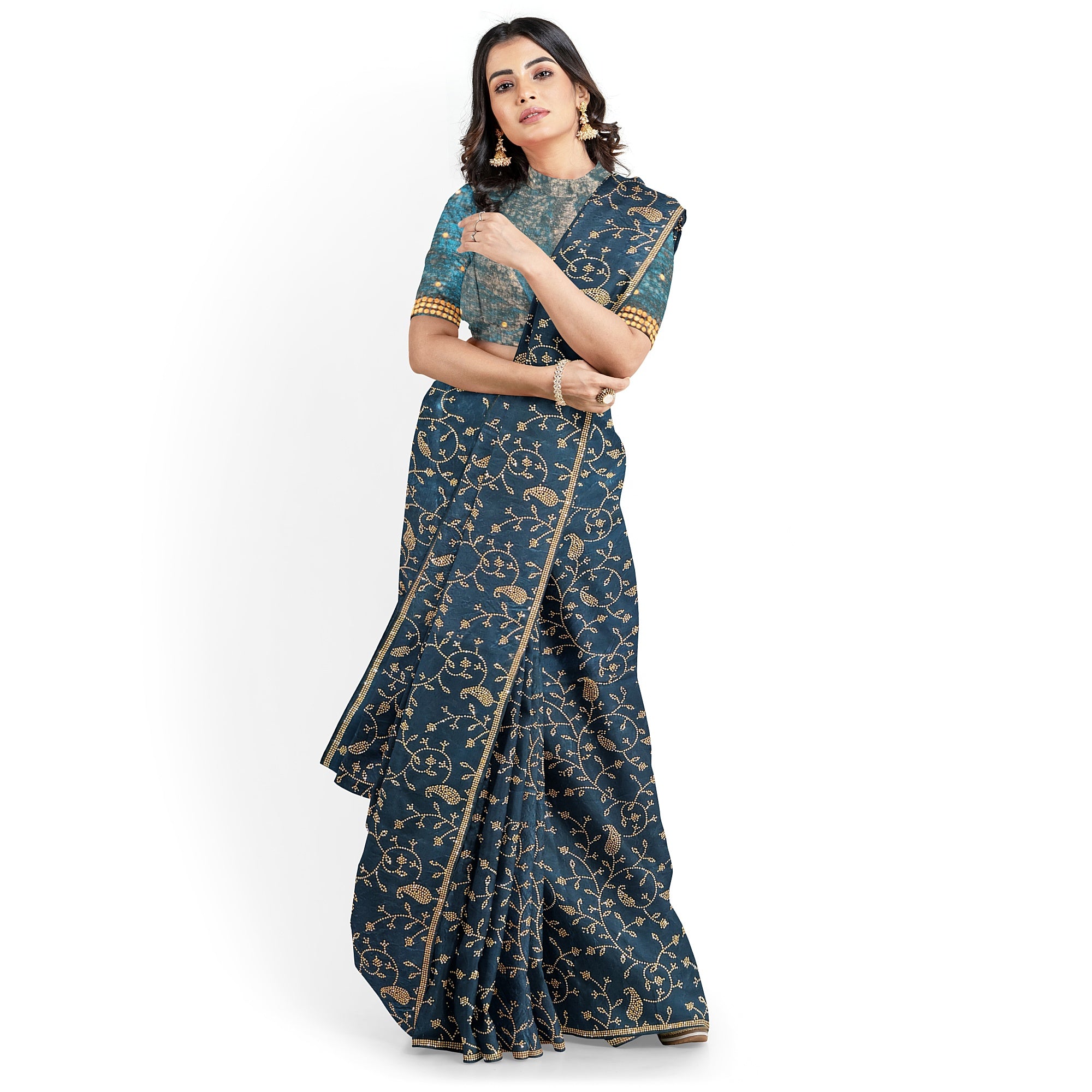 Ramablue Fancy Saree with All-Over Stone Work – Elegant Designer Party Wear Saree