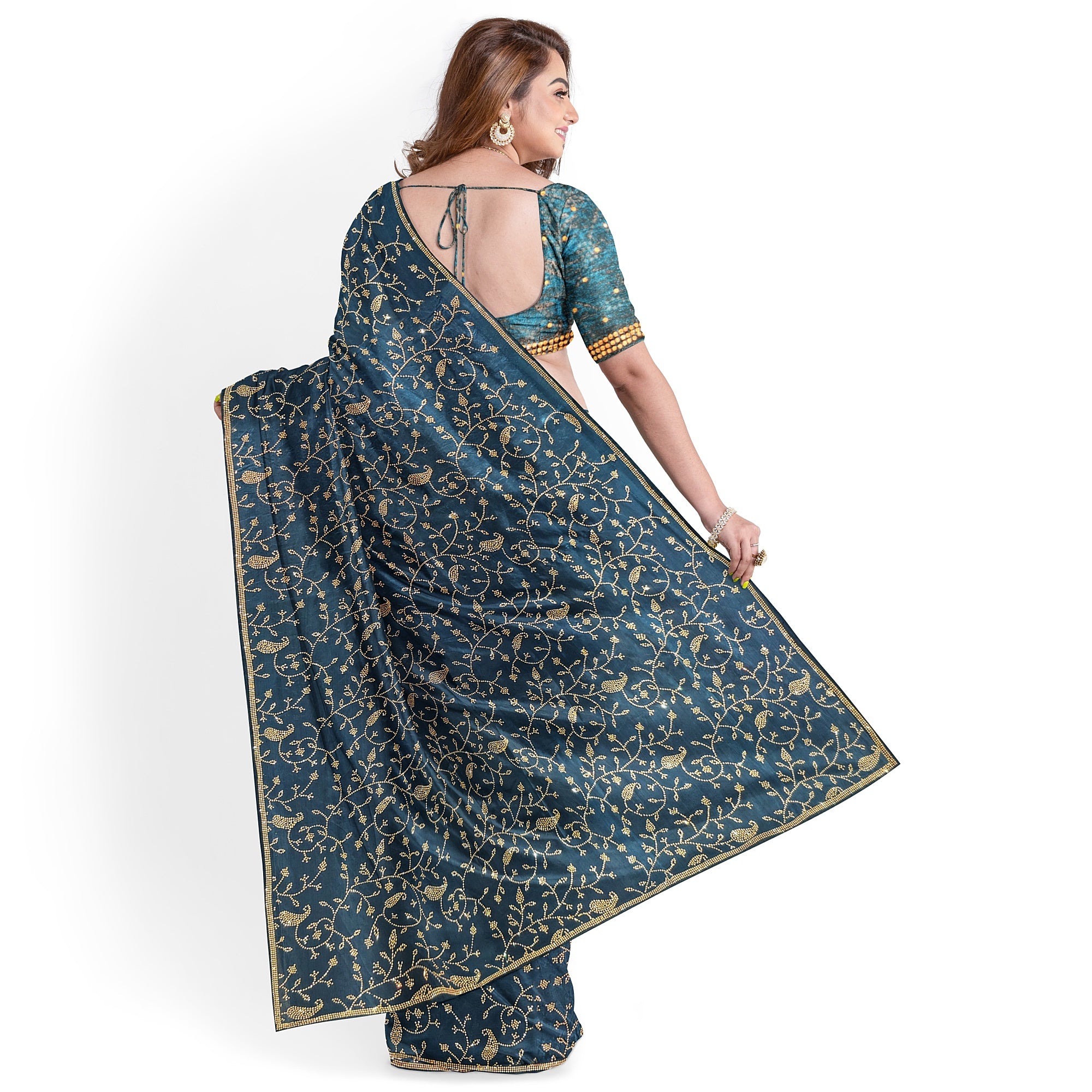 Ramablue Fancy Saree with All-Over Stone Work – Elegant Designer Party Wear Saree