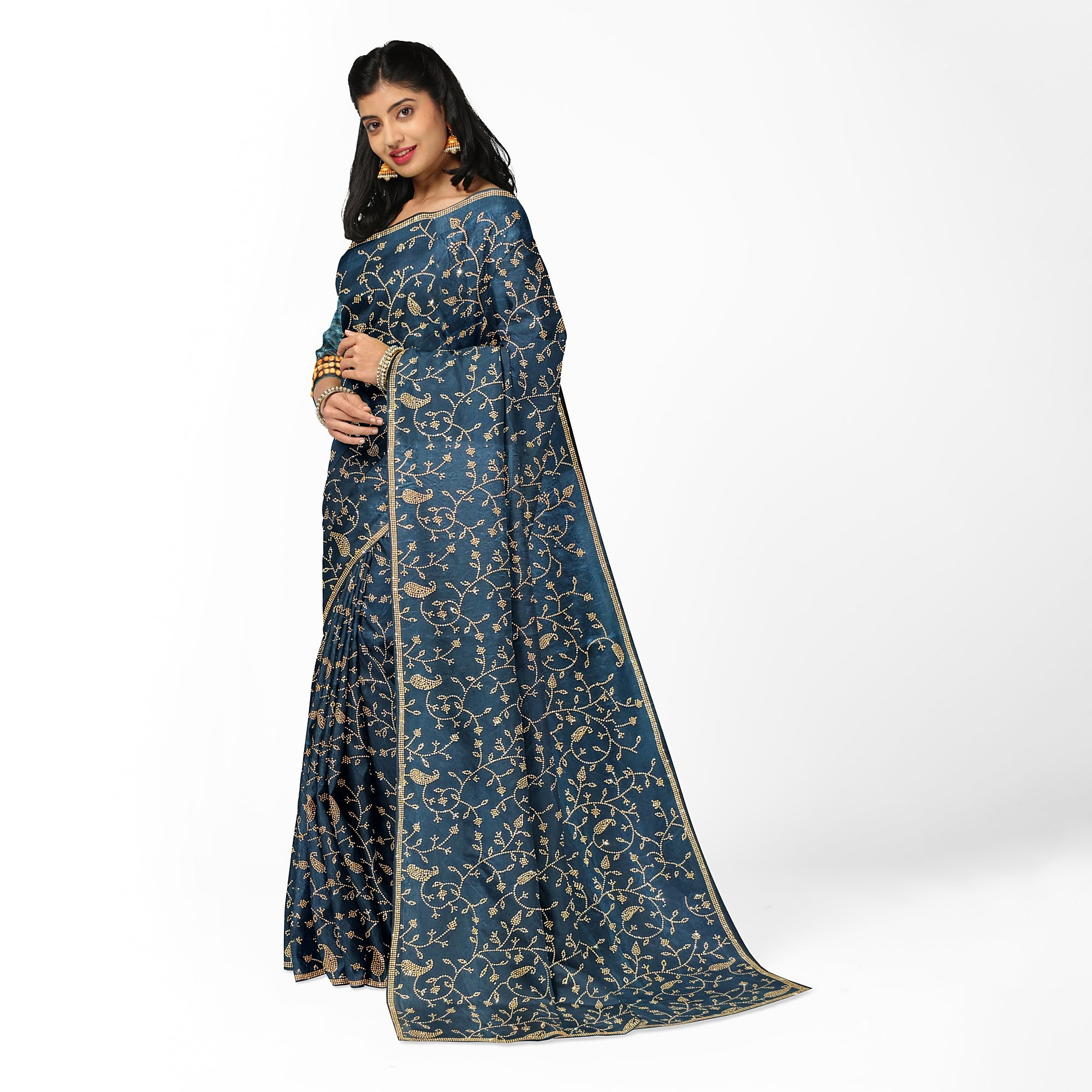 Ramablue Fancy Saree with All-Over Stone Work – Elegant Designer Party Wear Saree