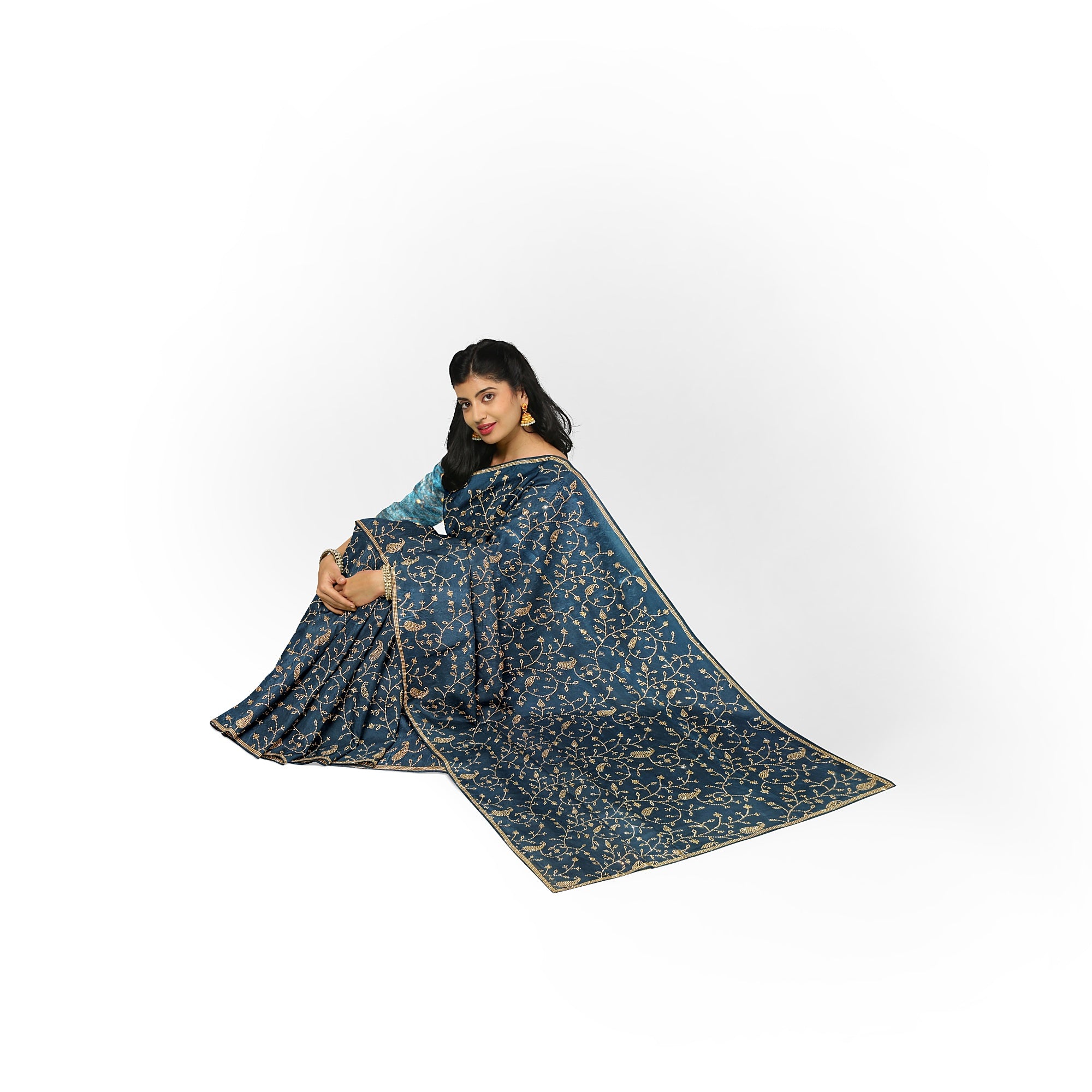 Ramablue Fancy Saree with All-Over Stone Work – Elegant Designer Party Wear Saree