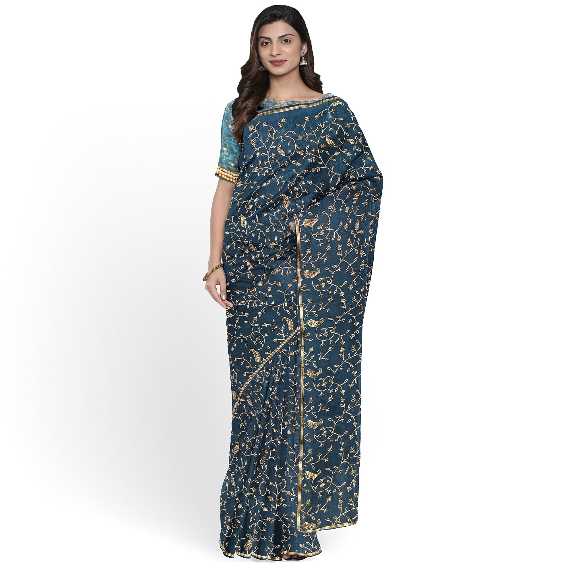 Ramablue Fancy Saree with All-Over Stone Work – Elegant Designer Party Wear Saree