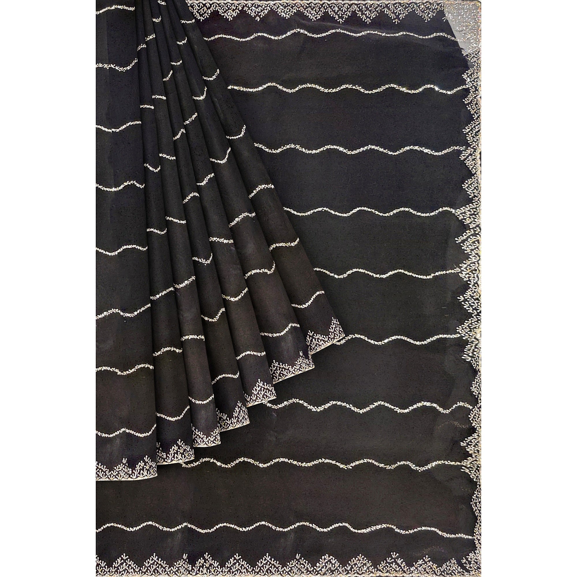Black Fancy Saree with Sparkling Stone Work – Glamorous Party Wear Saree Online