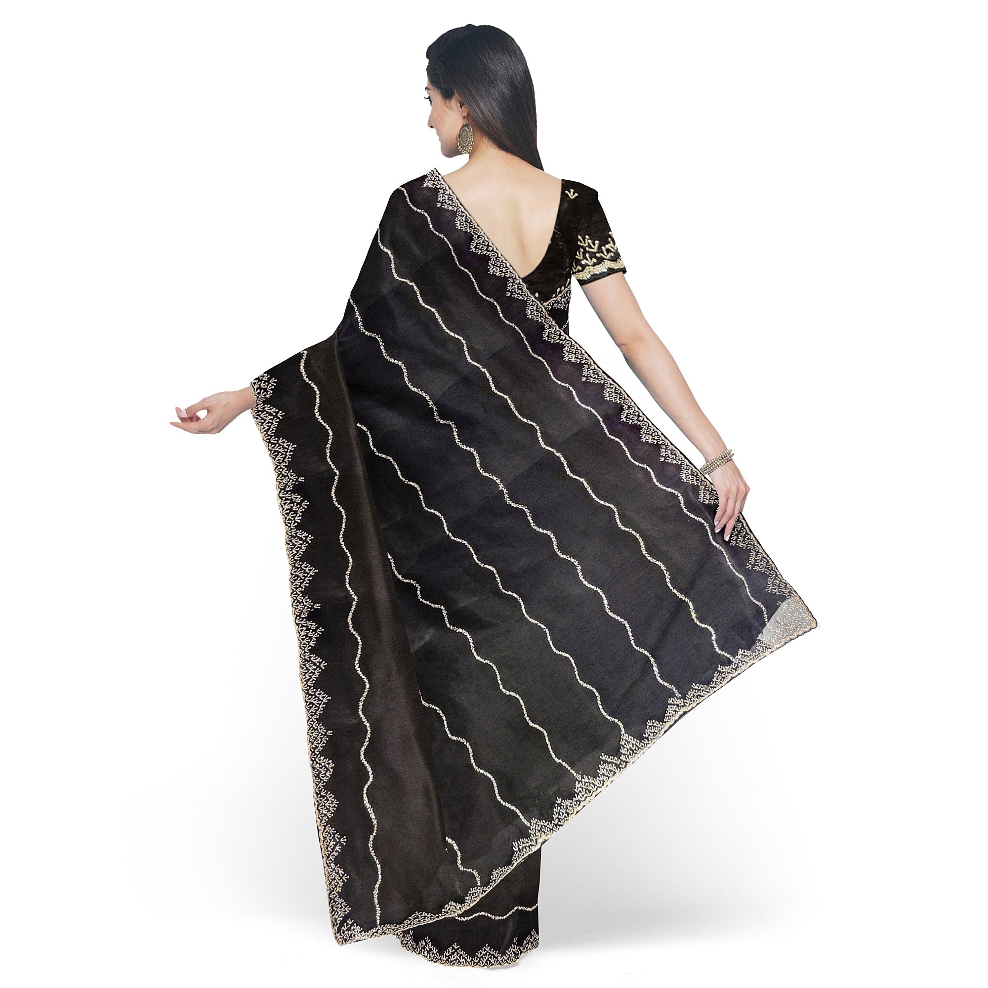 Black Fancy Saree with Sparkling Stone Work – Glamorous Party Wear Saree Online