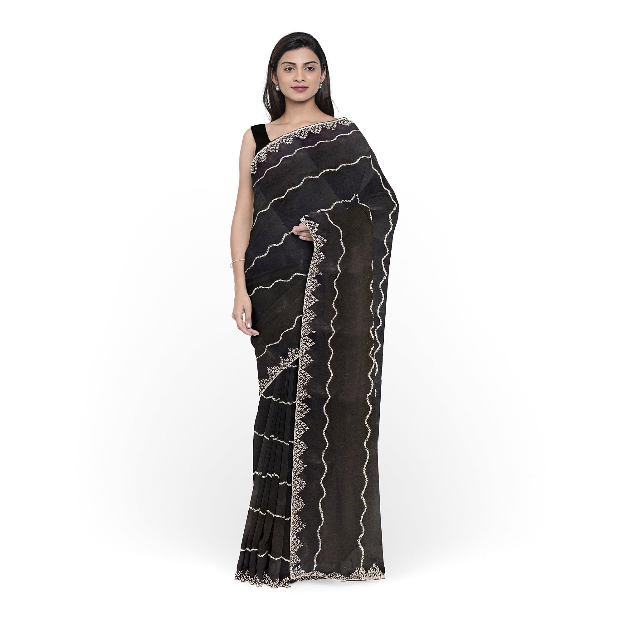 Black Fancy Saree with Sparkling Stone Work – Glamorous Party Wear Saree Online
