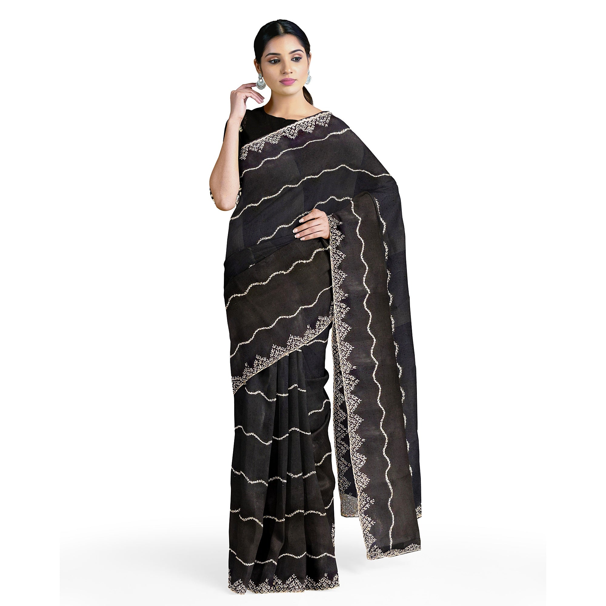 Black Fancy Saree with Sparkling Stone Work – Glamorous Party Wear Saree Online