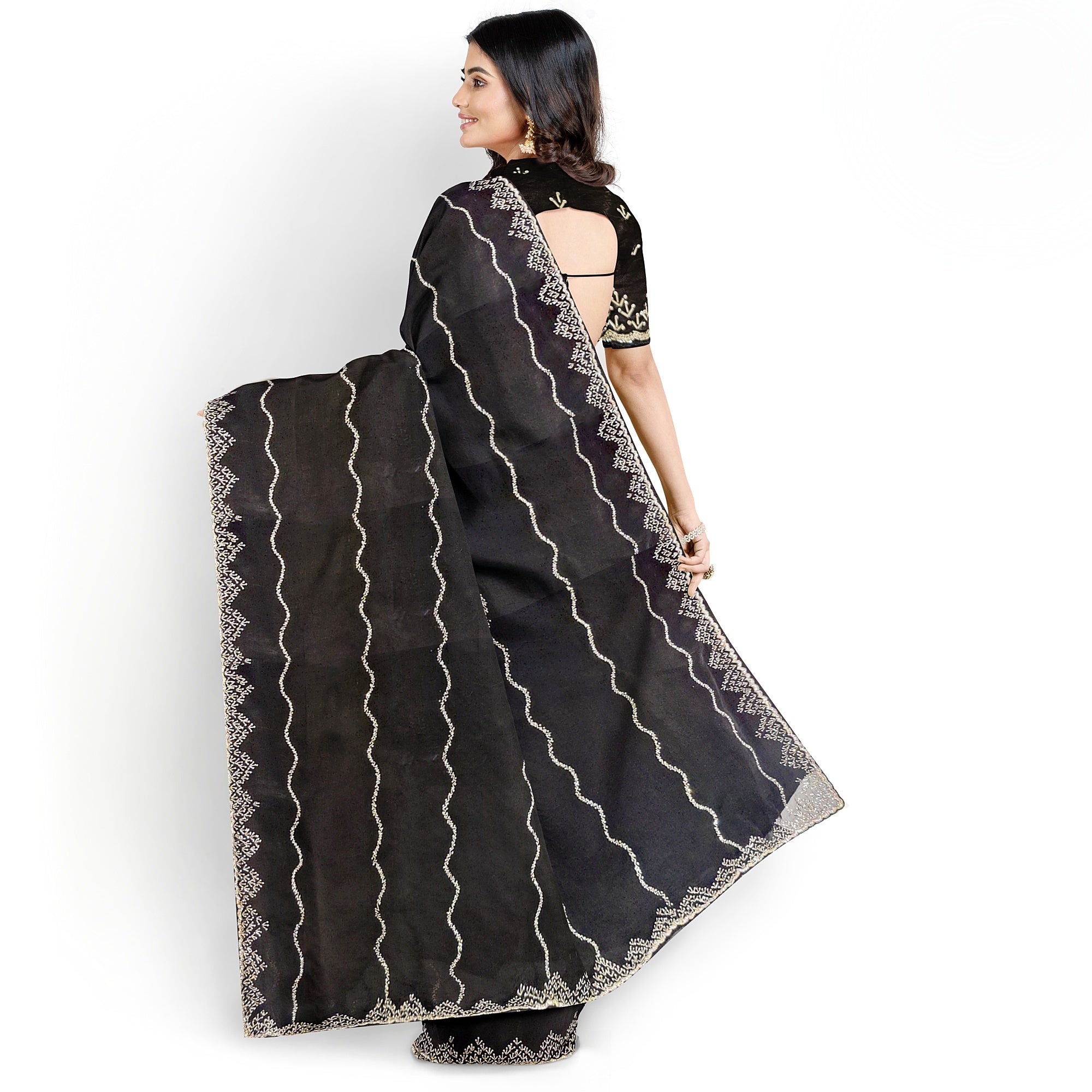 Black Fancy Saree with Sparkling Stone Work – Glamorous Party Wear Saree Online