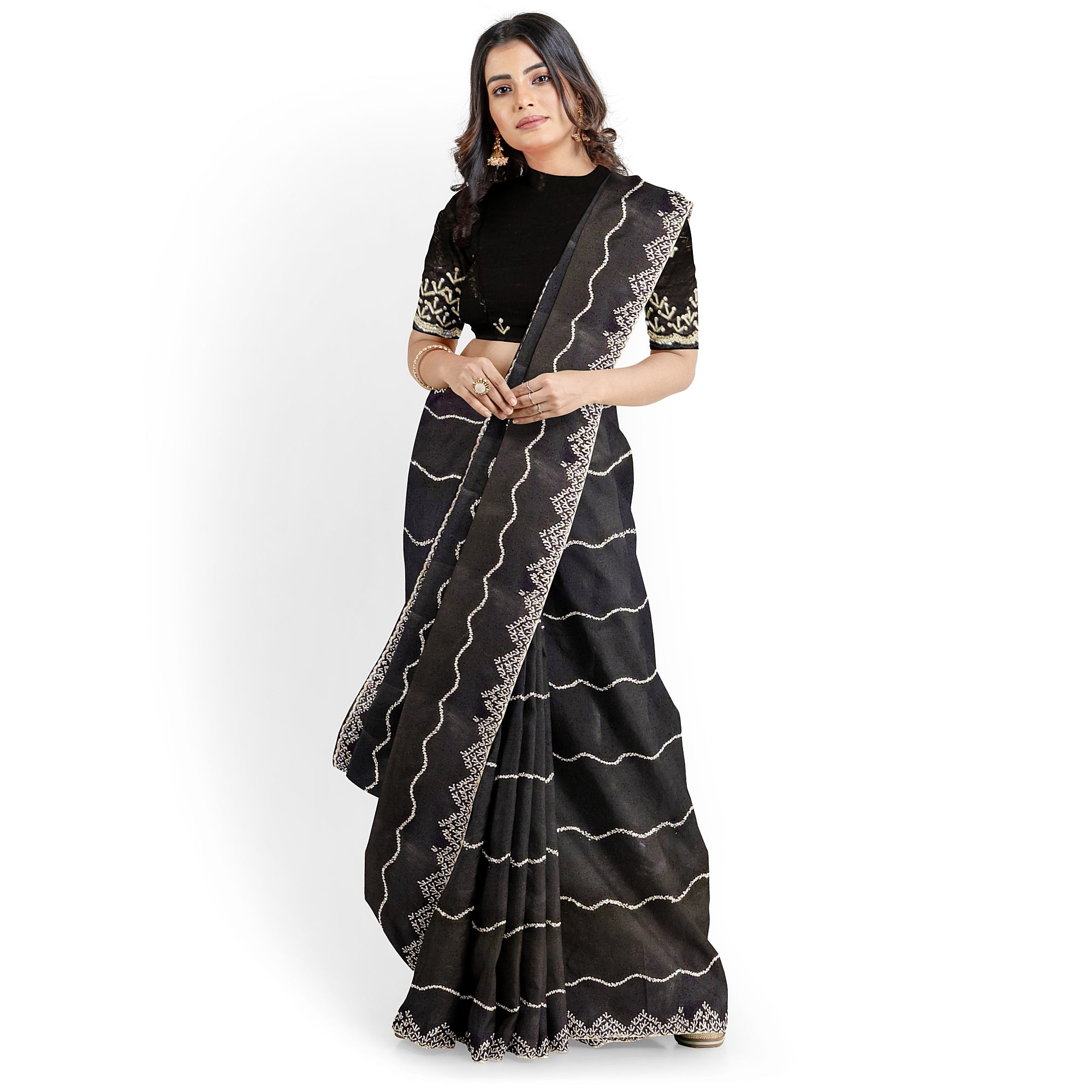 Black Fancy Saree with Sparkling Stone Work – Glamorous Party Wear Saree Online