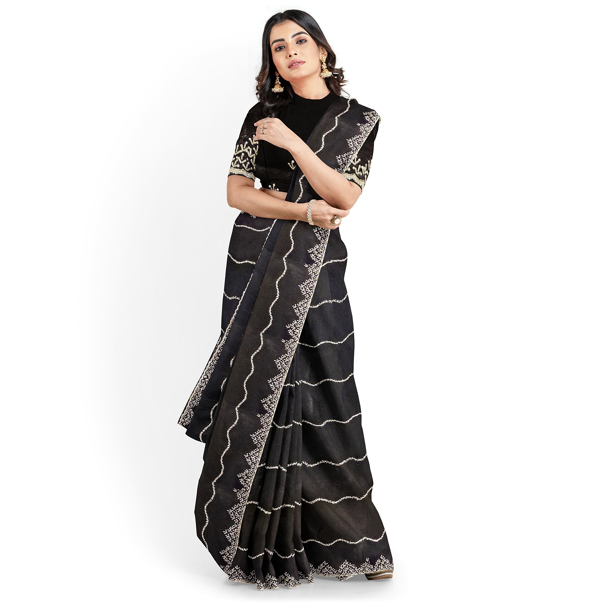 Black Fancy Saree with Sparkling Stone Work – Glamorous Party Wear Saree Online