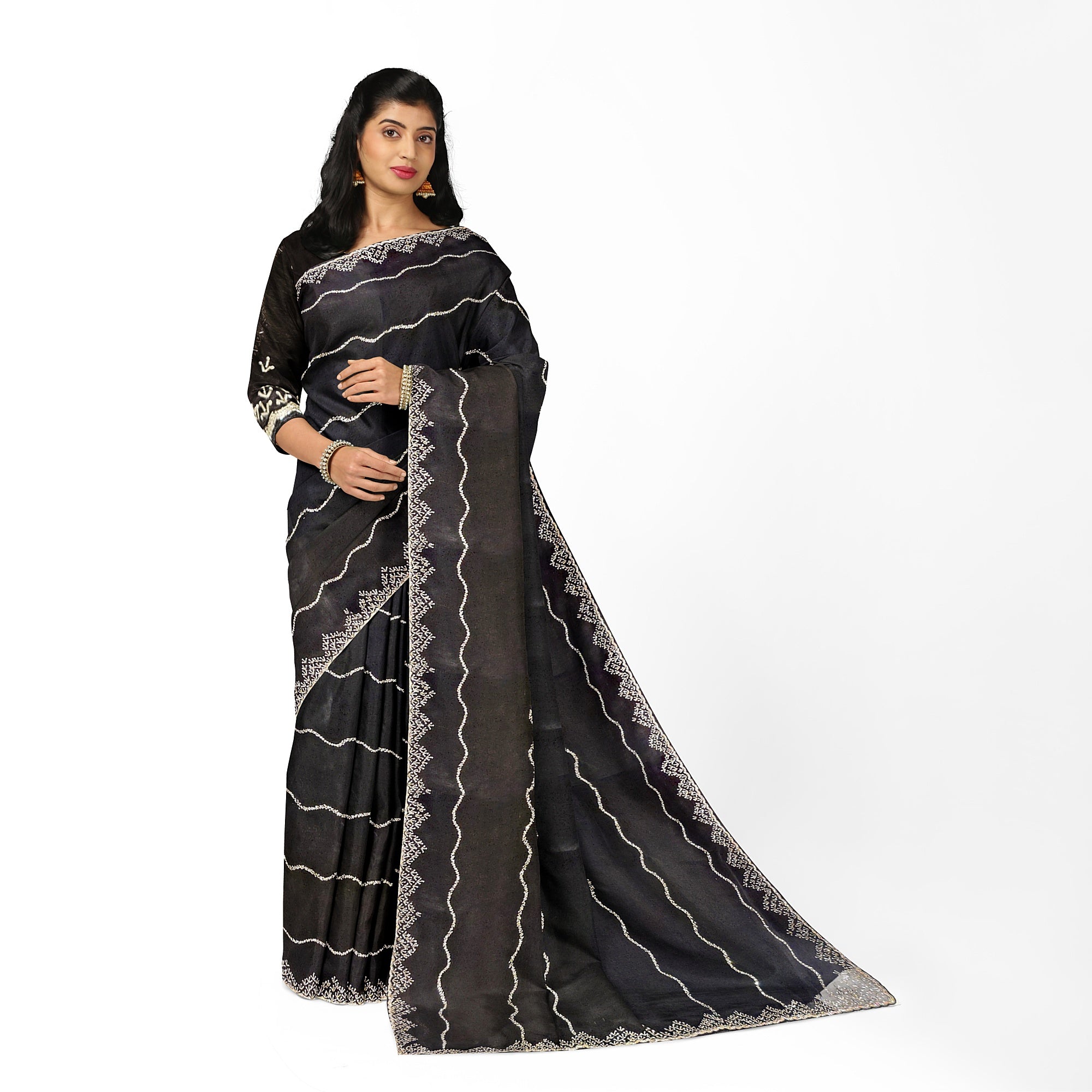 Black Fancy Saree with Sparkling Stone Work – Glamorous Party Wear Saree Online