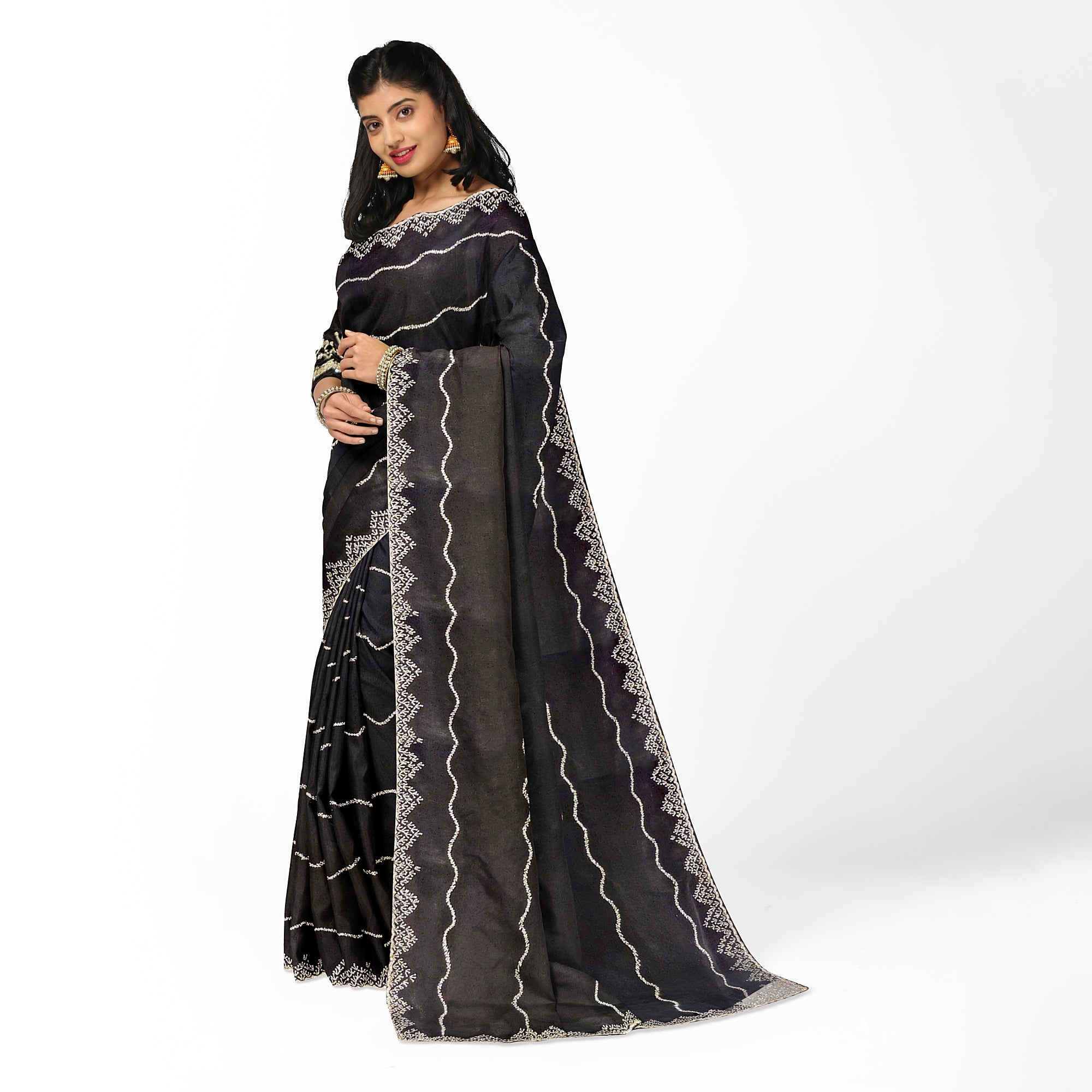 Black Fancy Saree with Sparkling Stone Work – Glamorous Party Wear Saree Online