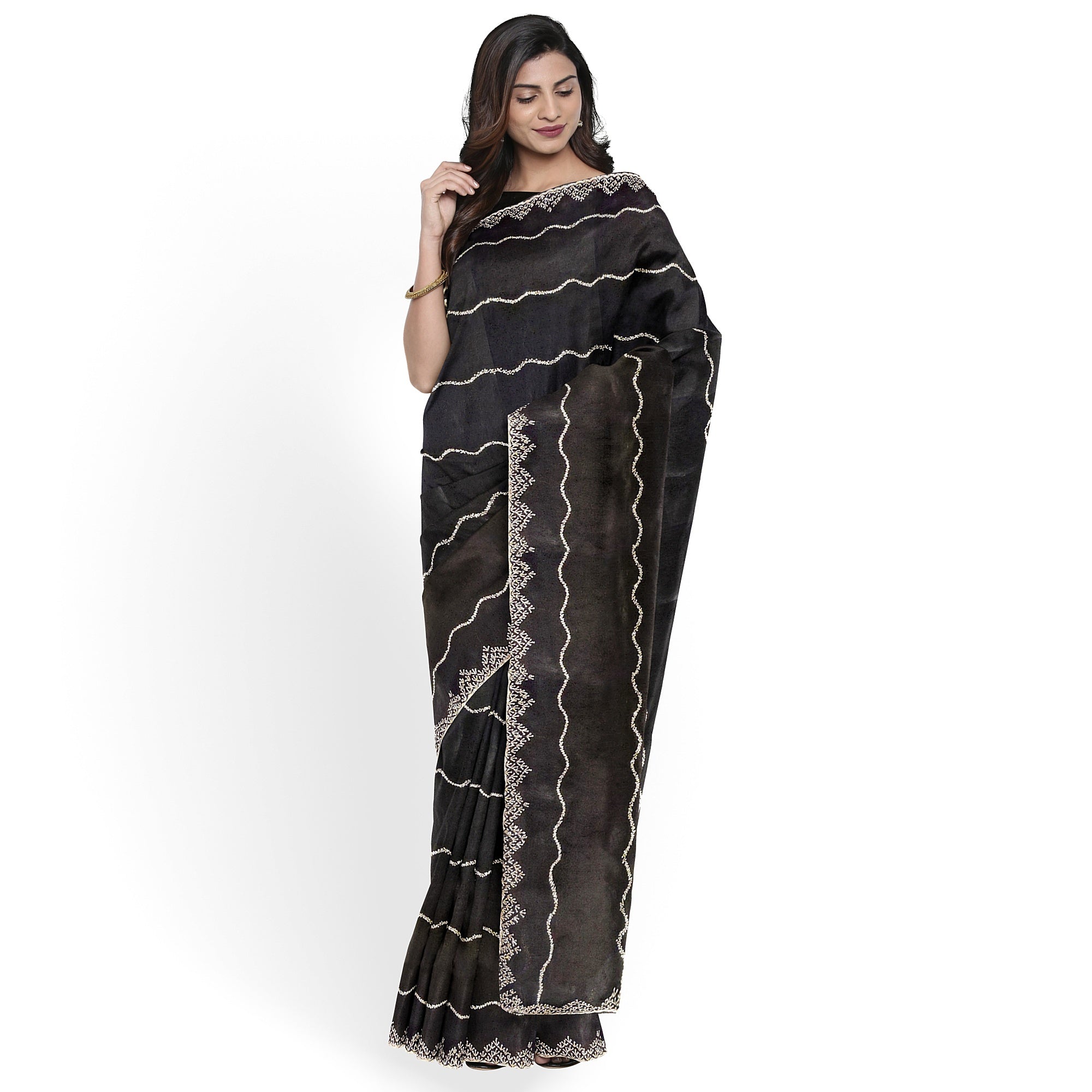 Black Fancy Saree with Sparkling Stone Work – Glamorous Party Wear Saree Online