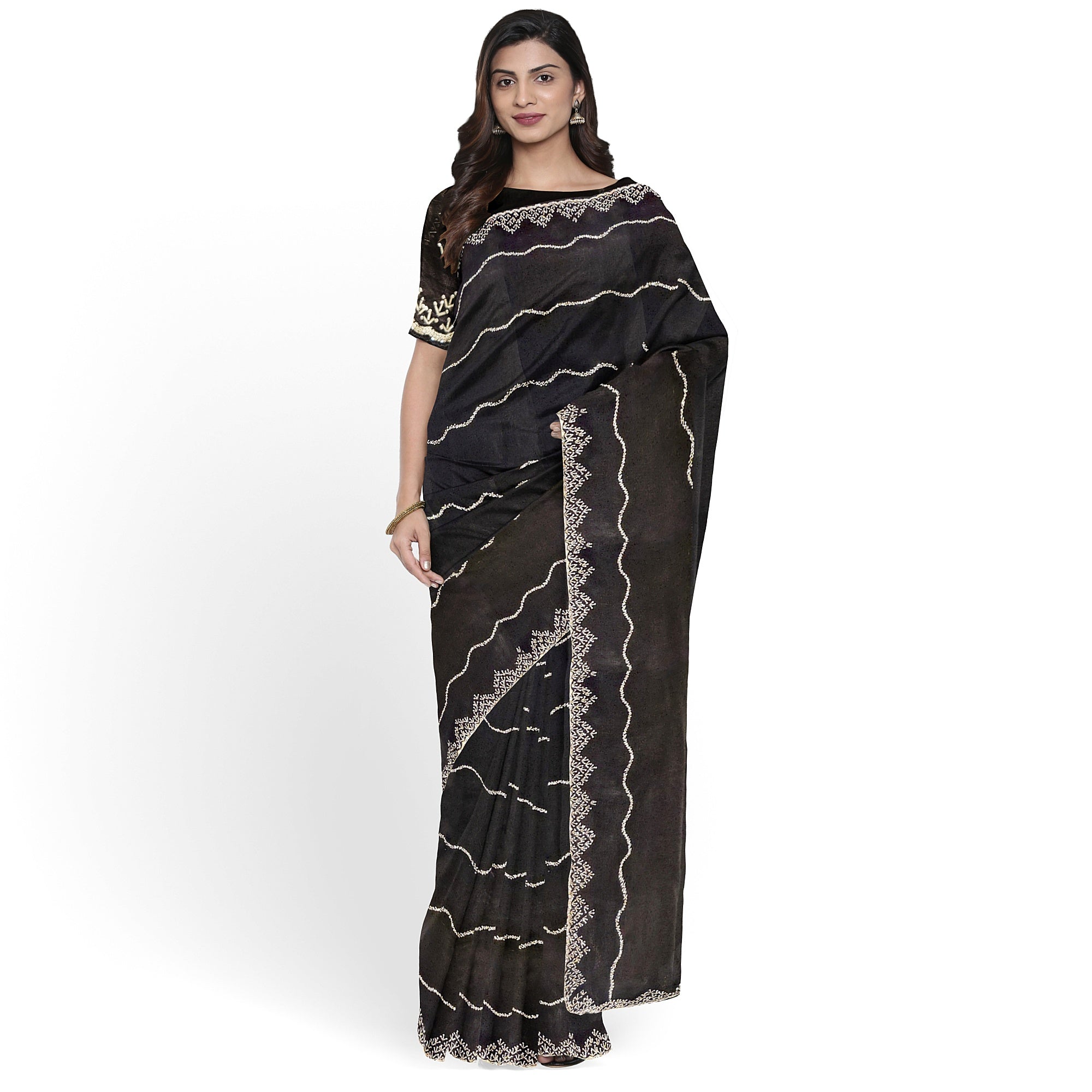 Black Fancy Saree with Sparkling Stone Work – Glamorous Party Wear Saree Online