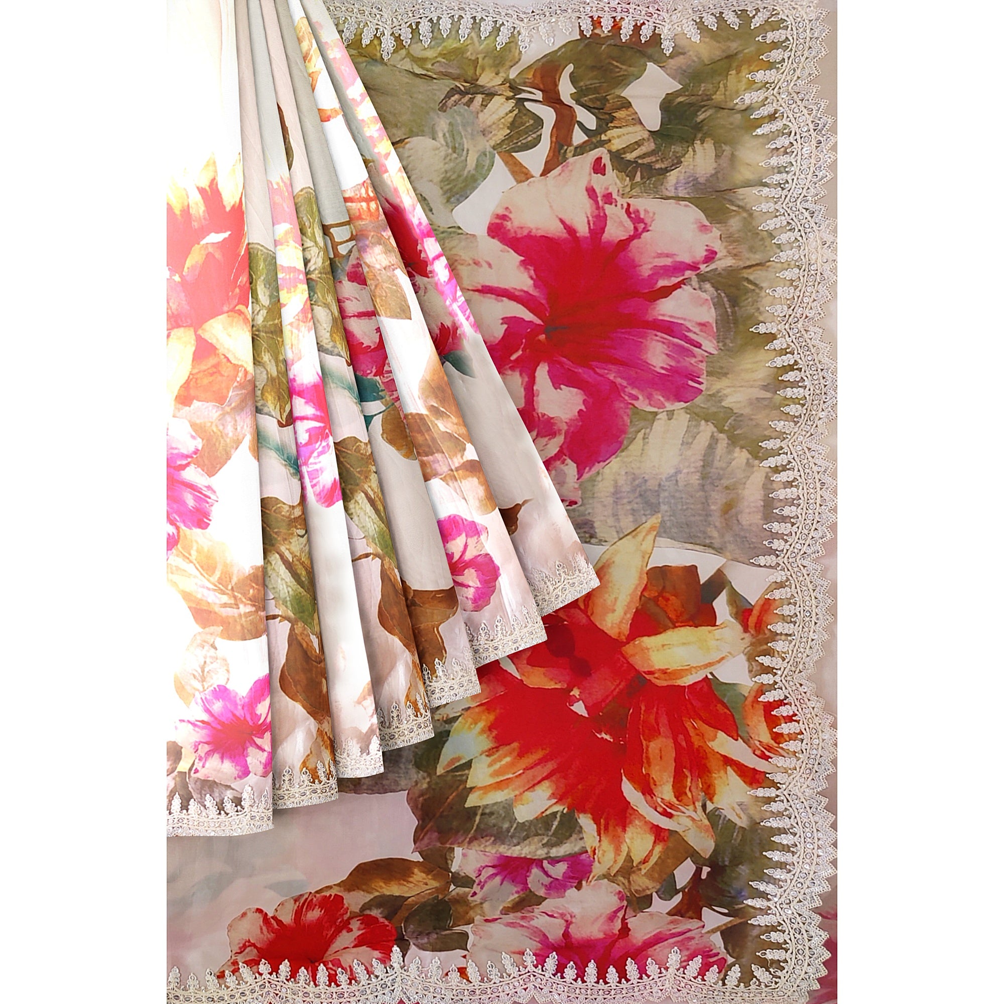 Floral Fancy Saree with Embroidery Work Border – Elegant Fancy Saree Online