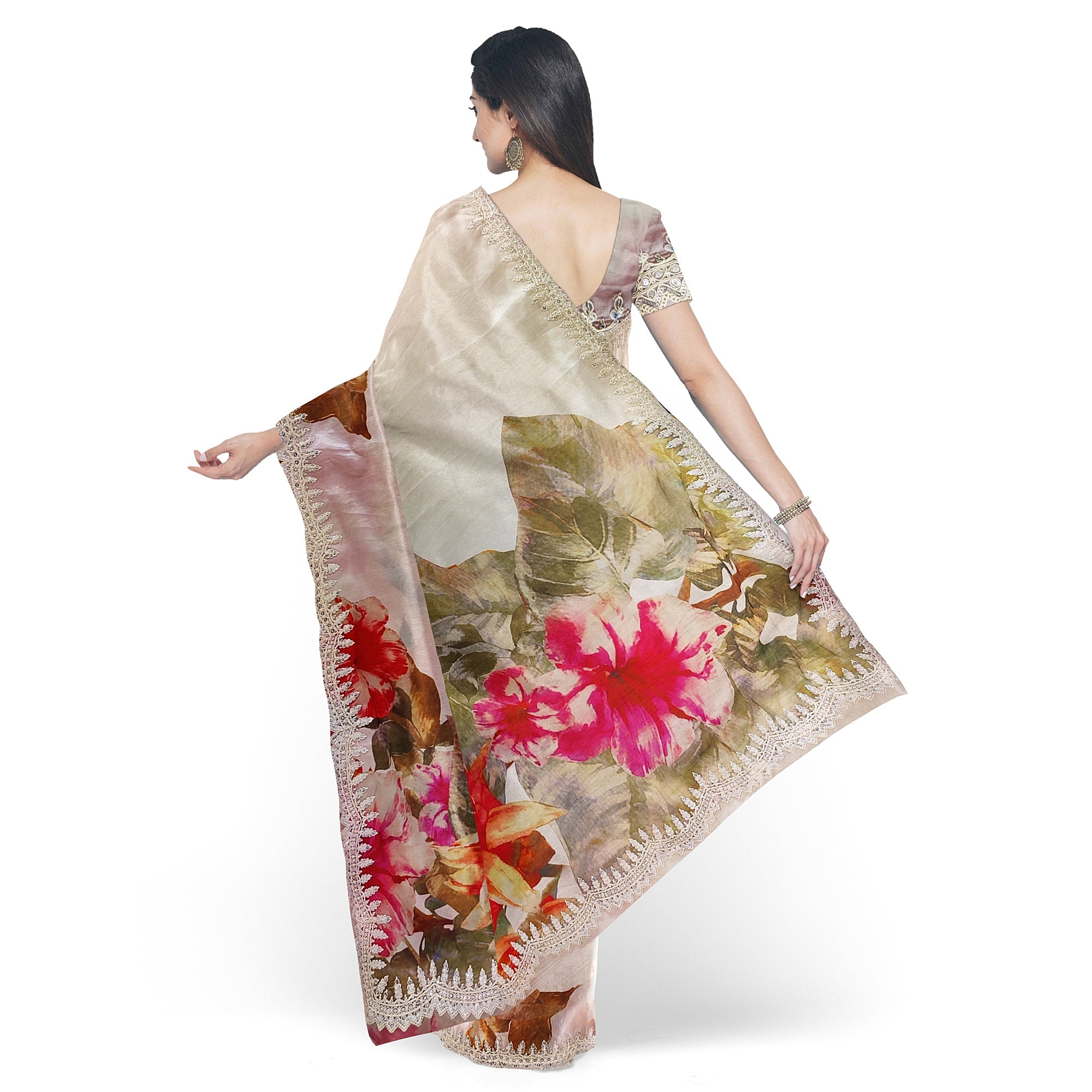 Floral Fancy Saree with Embroidery Work Border – Elegant Fancy Saree Online