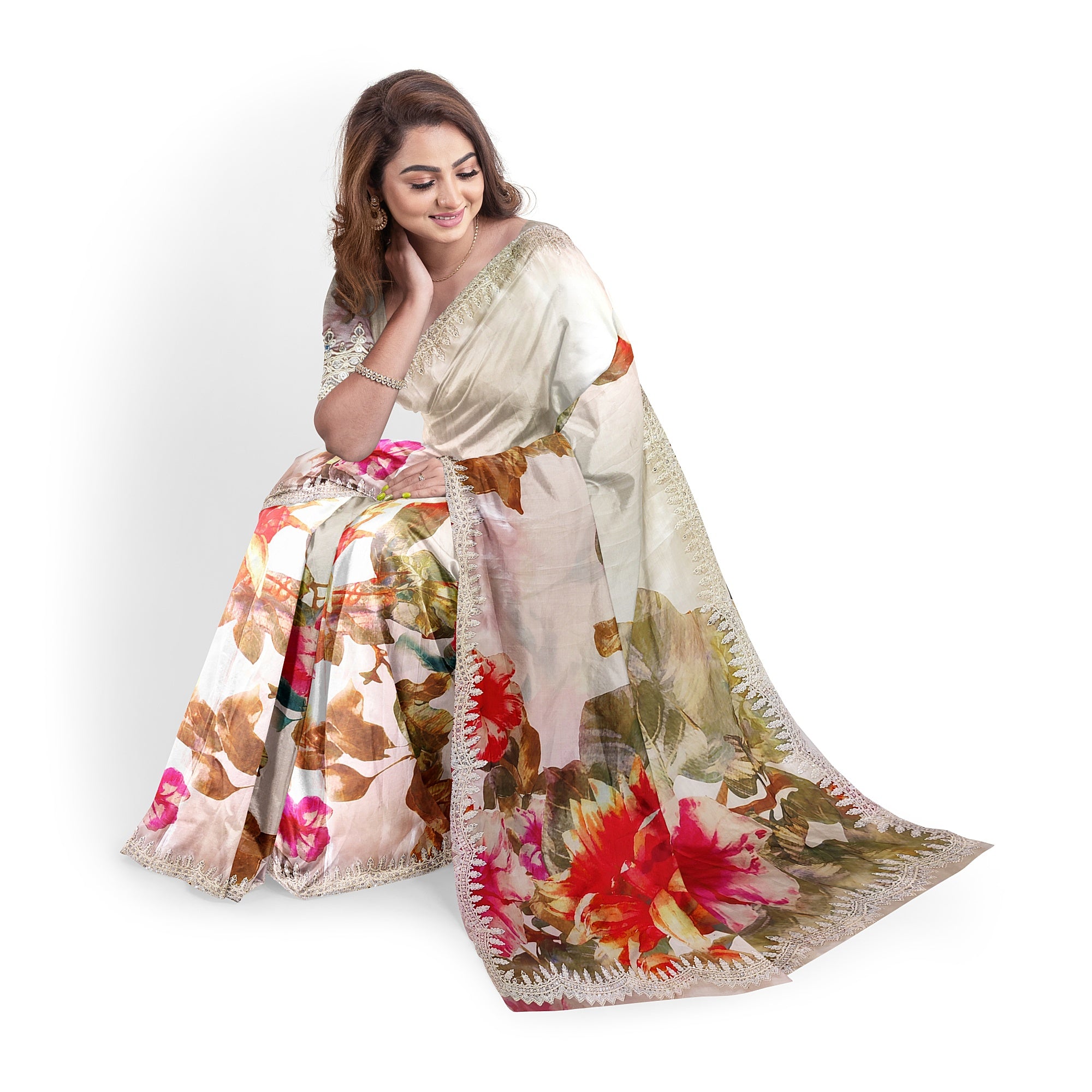 Floral Fancy Saree with Embroidery Work Border – Elegant Fancy Saree Online