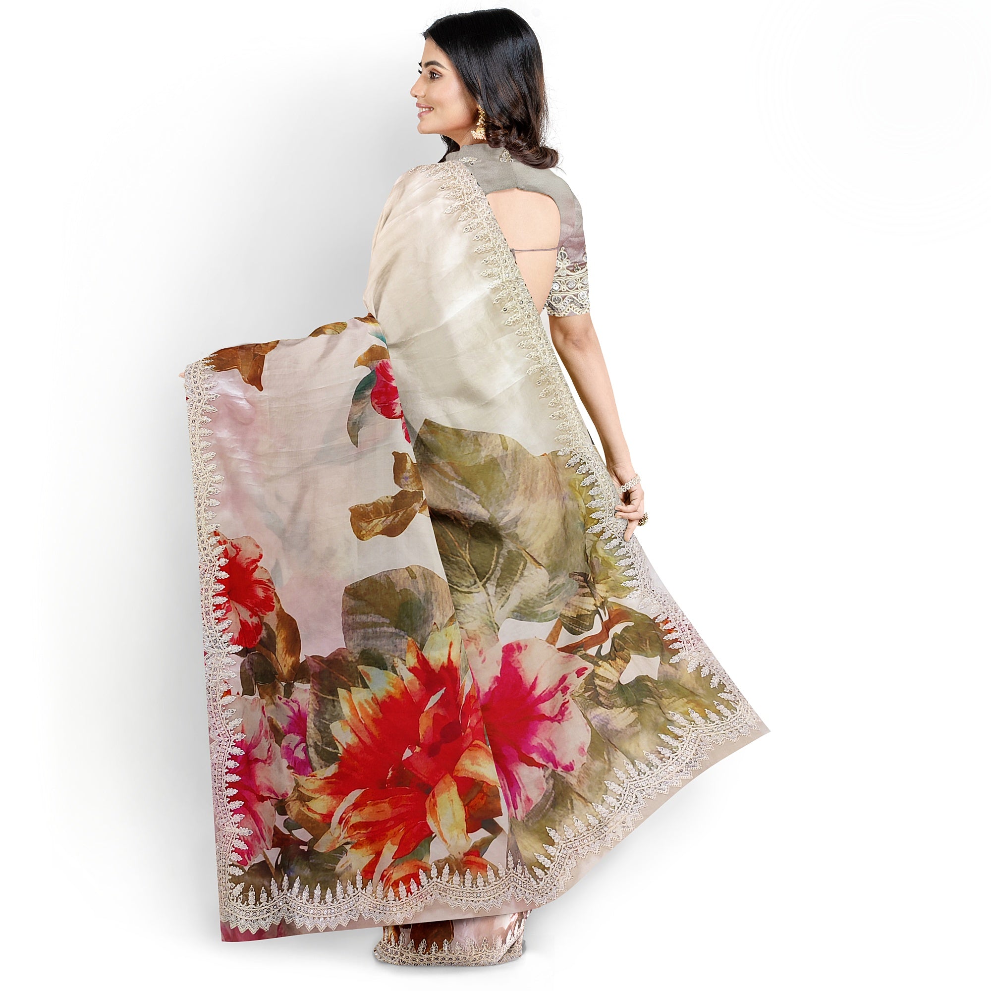 Floral Fancy Saree with Embroidery Work Border – Elegant Fancy Saree Online