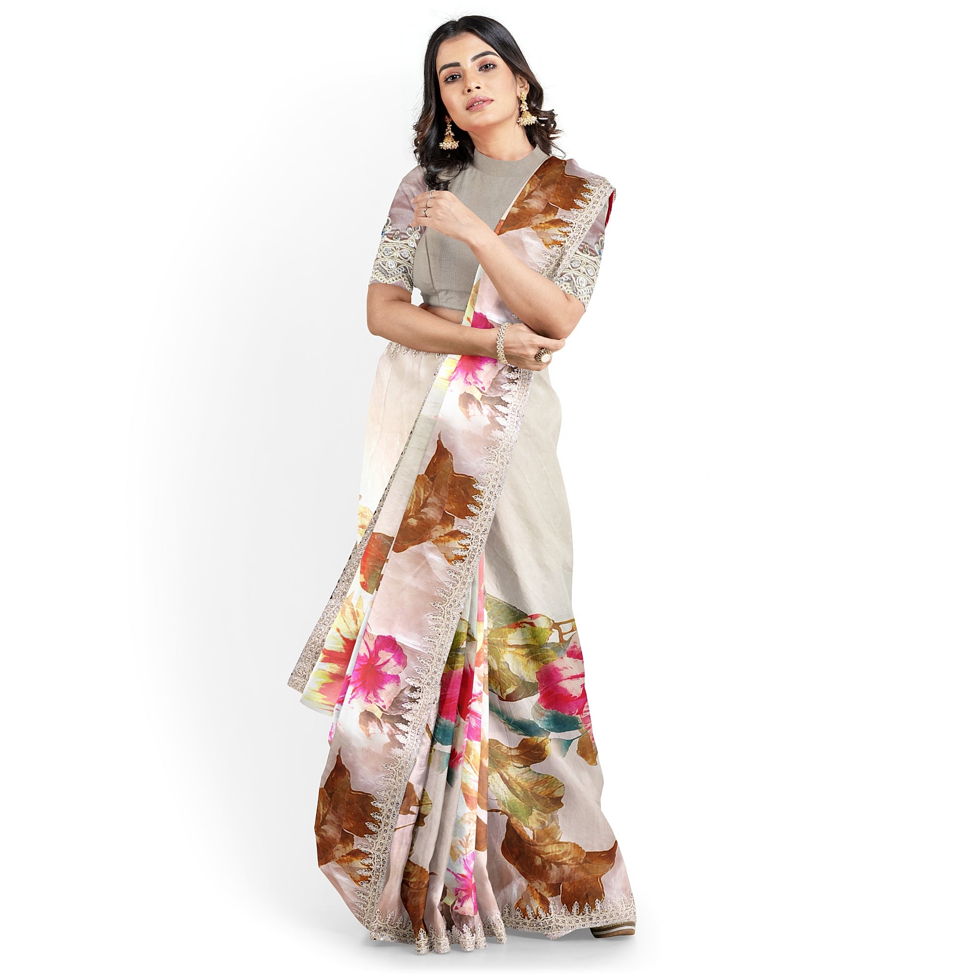 Floral Fancy Saree with Embroidery Work Border – Elegant Fancy Saree Online