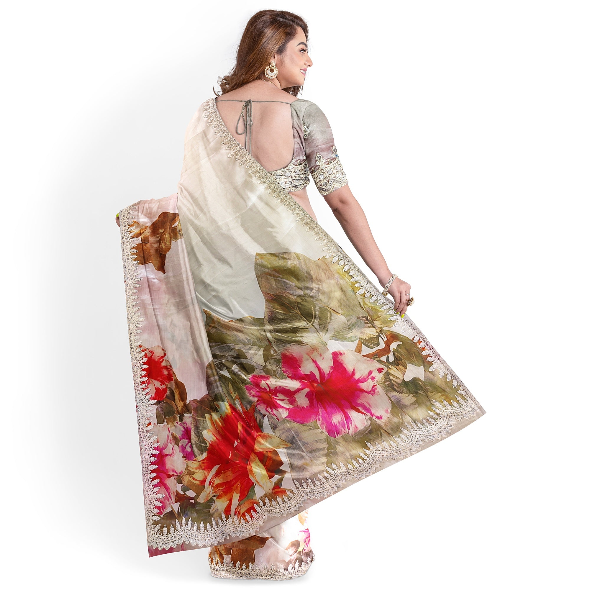 Floral Fancy Saree with Embroidery Work Border – Elegant Fancy Saree Online