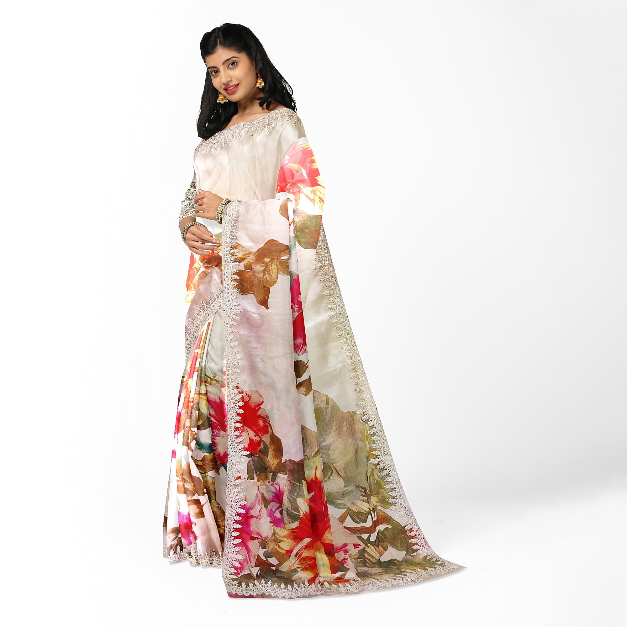 Floral Fancy Saree with Embroidery Work Border – Elegant Fancy Saree Online