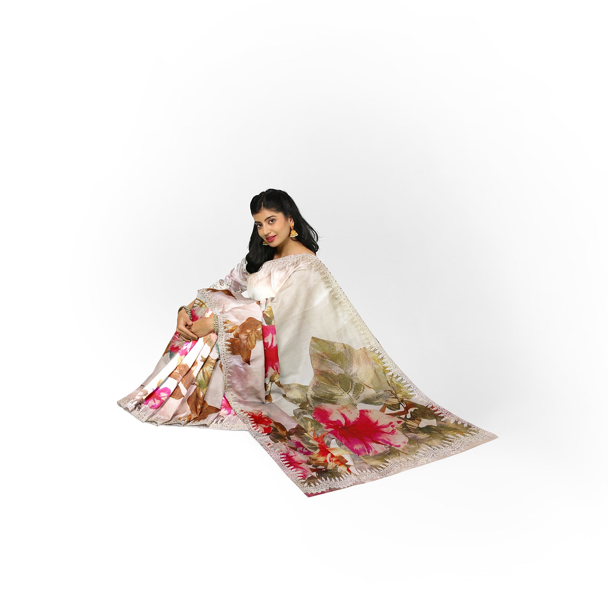 Floral Fancy Saree with Embroidery Work Border – Elegant Fancy Saree Online