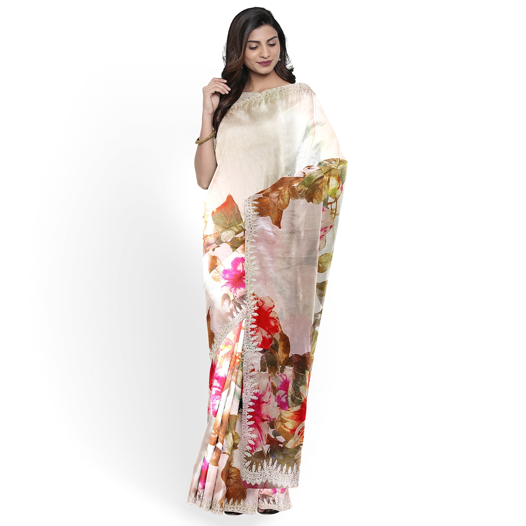 Floral Fancy Saree with Embroidery Work Border – Elegant Fancy Saree Online