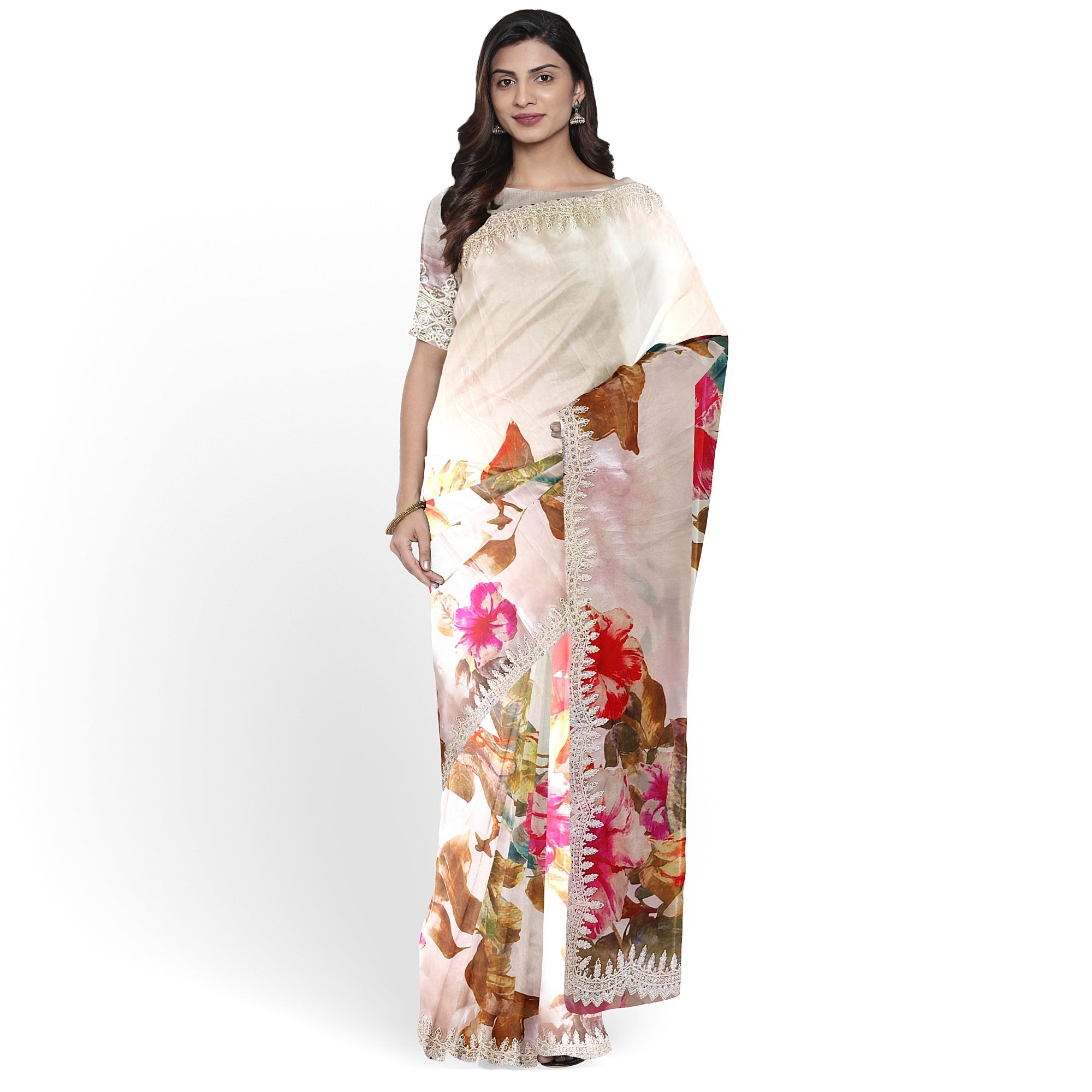 Floral Fancy Saree with Embroidery Work Border – Elegant Fancy Saree Online