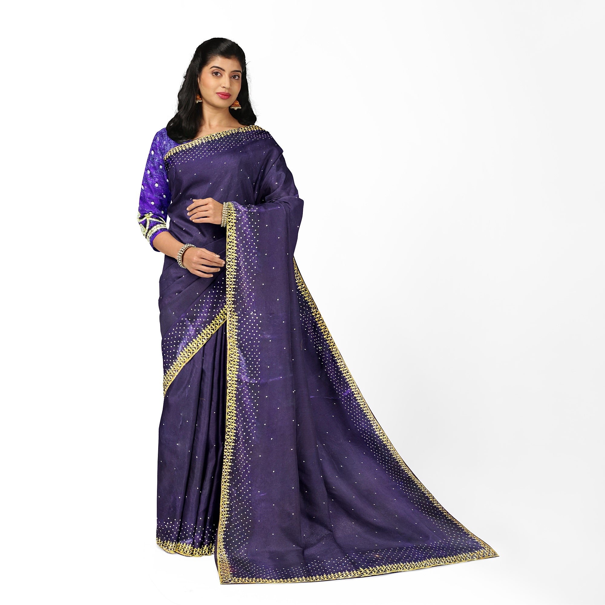 Wine Fancy Saree with Stunning Stone Work – Luxe Party Wear Saree Online