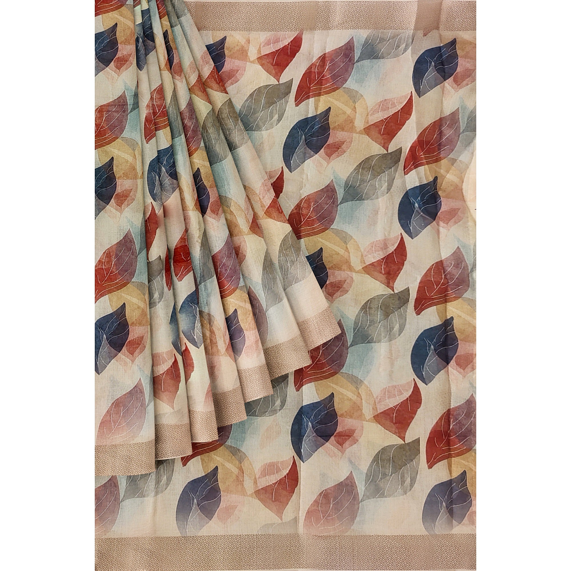Multicolour Floral Leaf Work Fancy Saree – Vibrant Designer Saree for Festive Looks