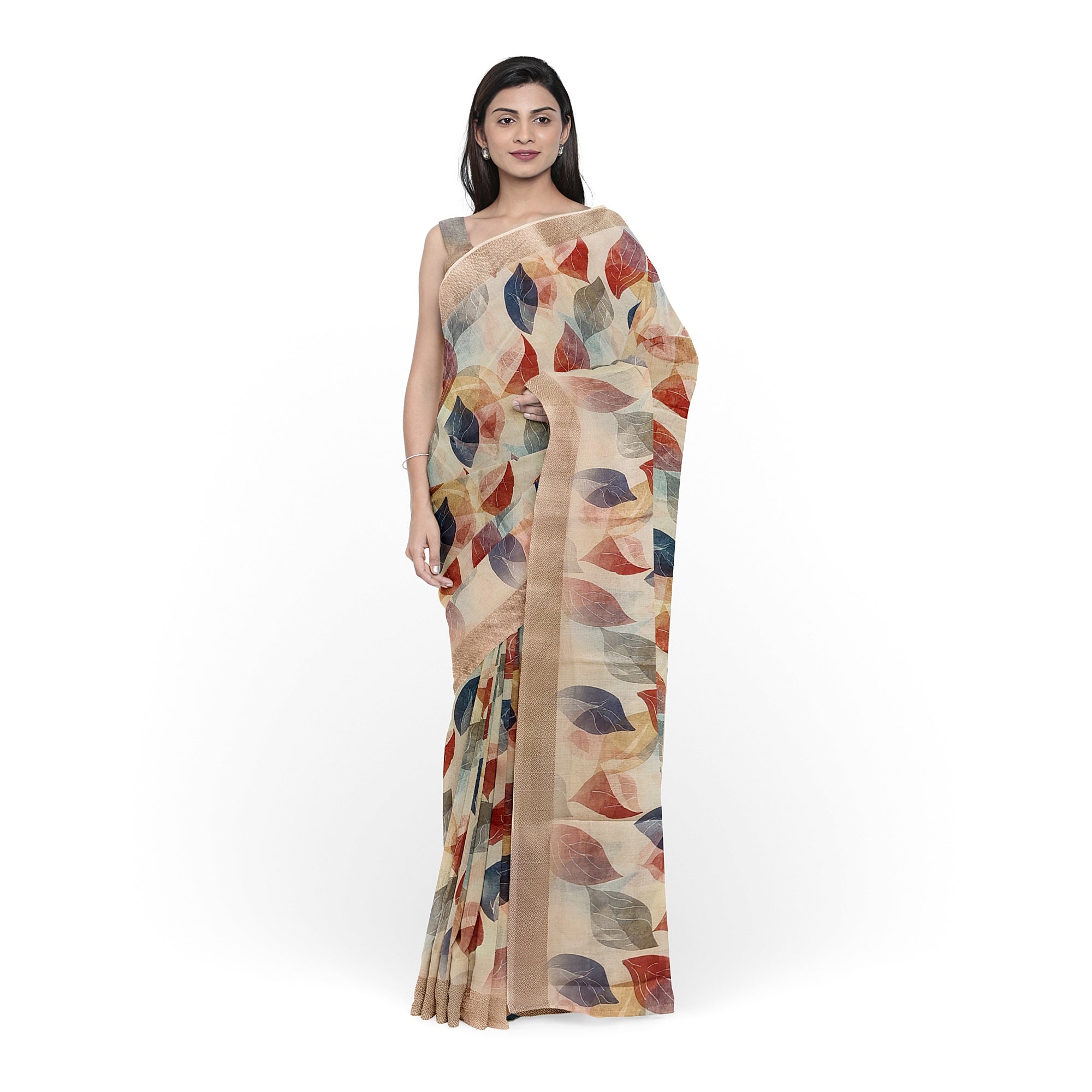 Multicolour Floral Leaf Work Fancy Saree – Vibrant Designer Saree for Festive Looks