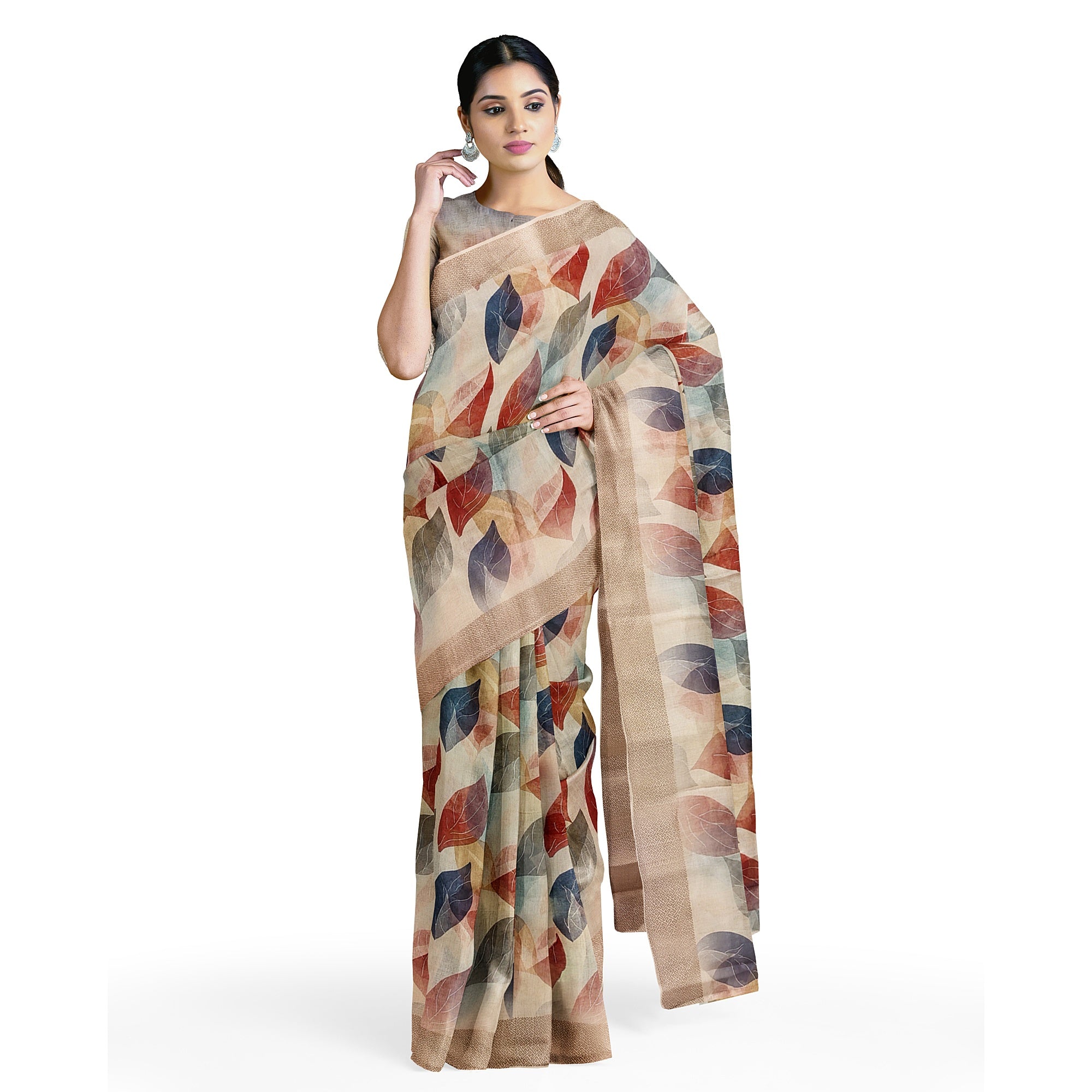 Multicolour Floral Leaf Work Fancy Saree – Vibrant Designer Saree for Festive Looks