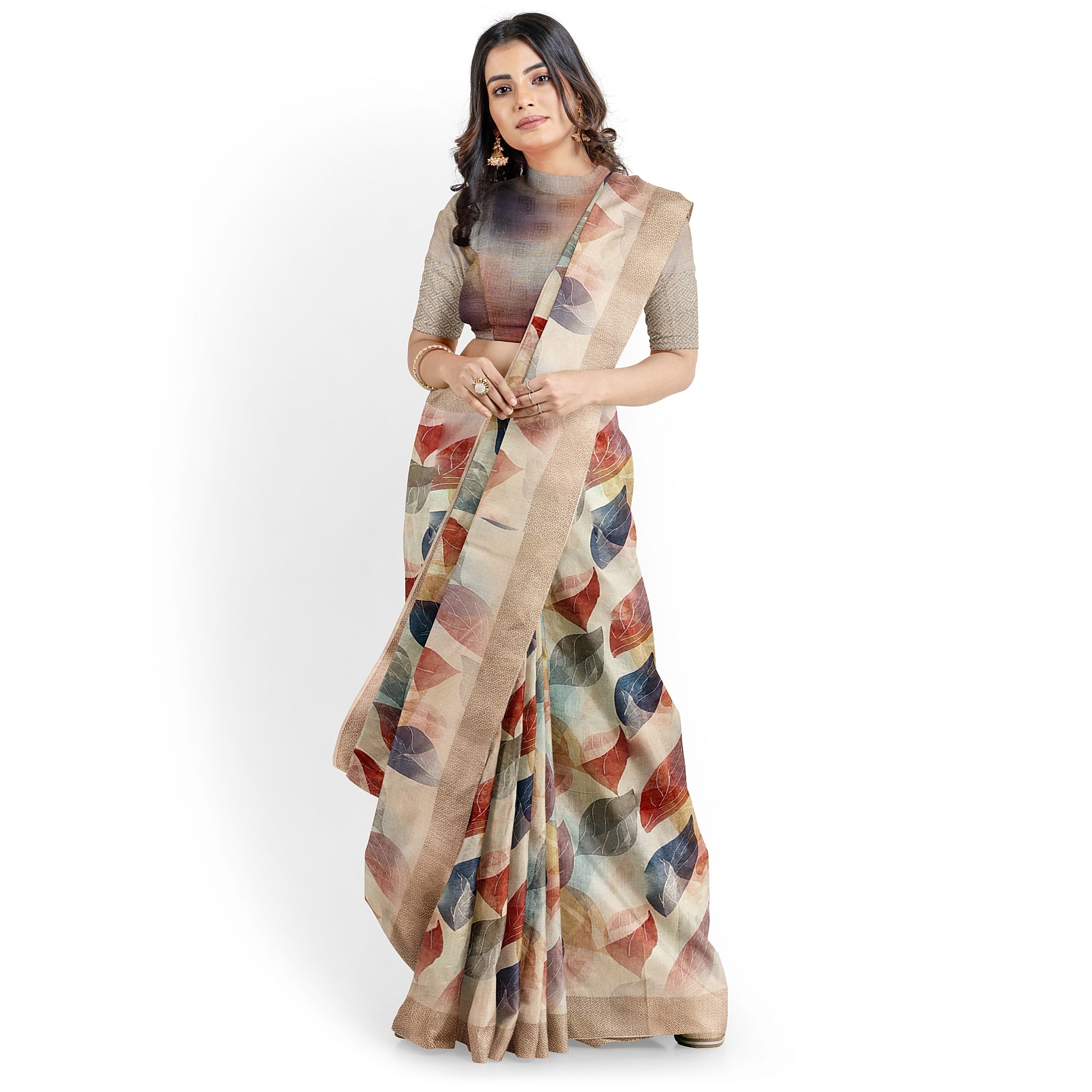 Multicolour Floral Leaf Work Fancy Saree – Vibrant Designer Saree for Festive Looks