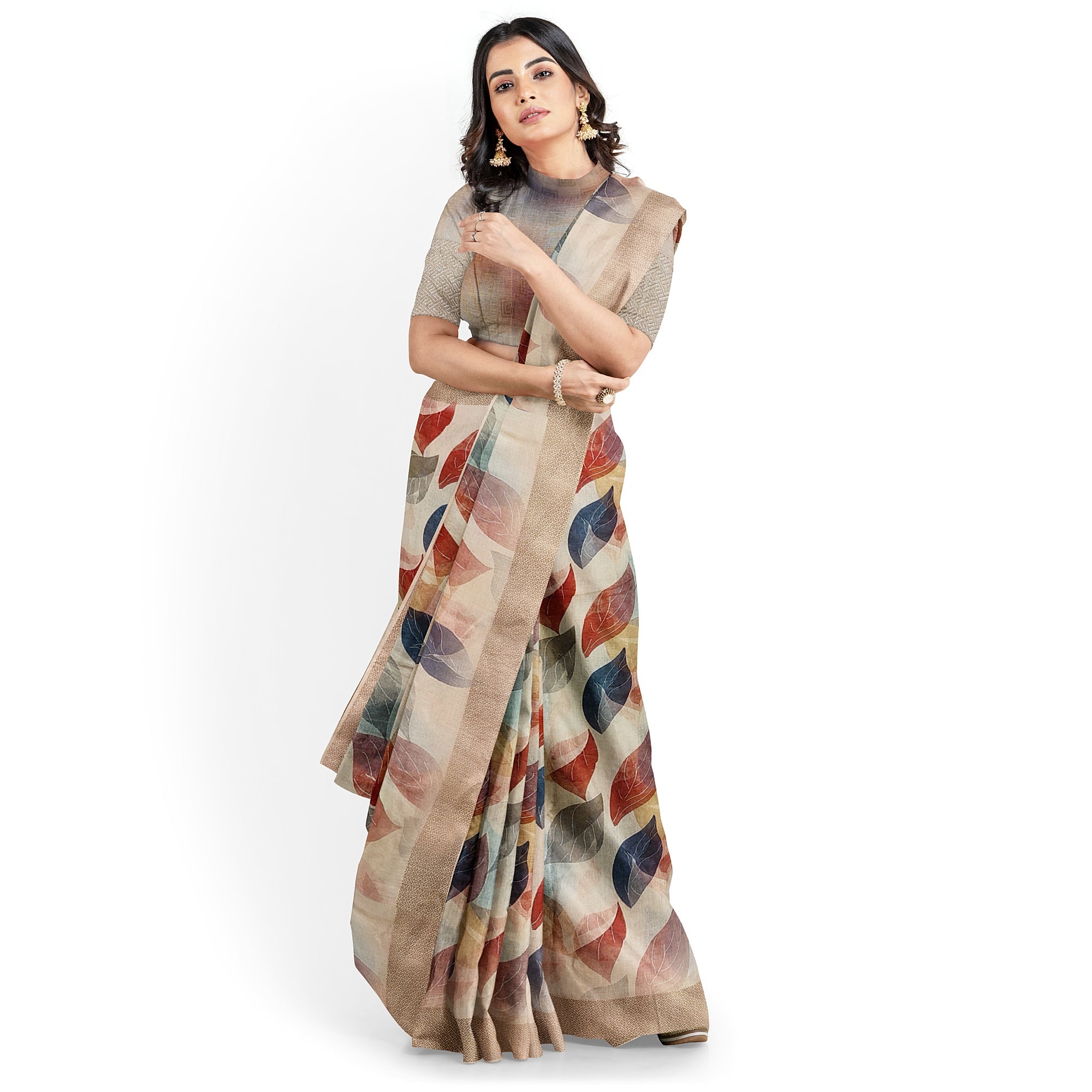 Multicolour Floral Leaf Work Fancy Saree – Vibrant Designer Saree for Festive Looks