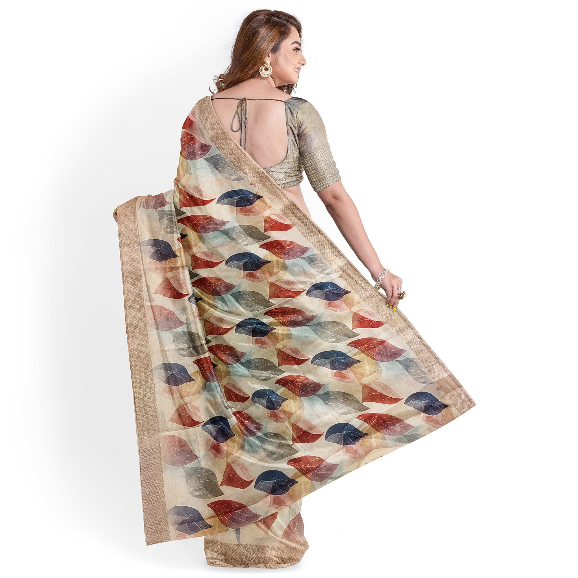 Multicolour Floral Leaf Work Fancy Saree – Vibrant Designer Saree for Festive Looks