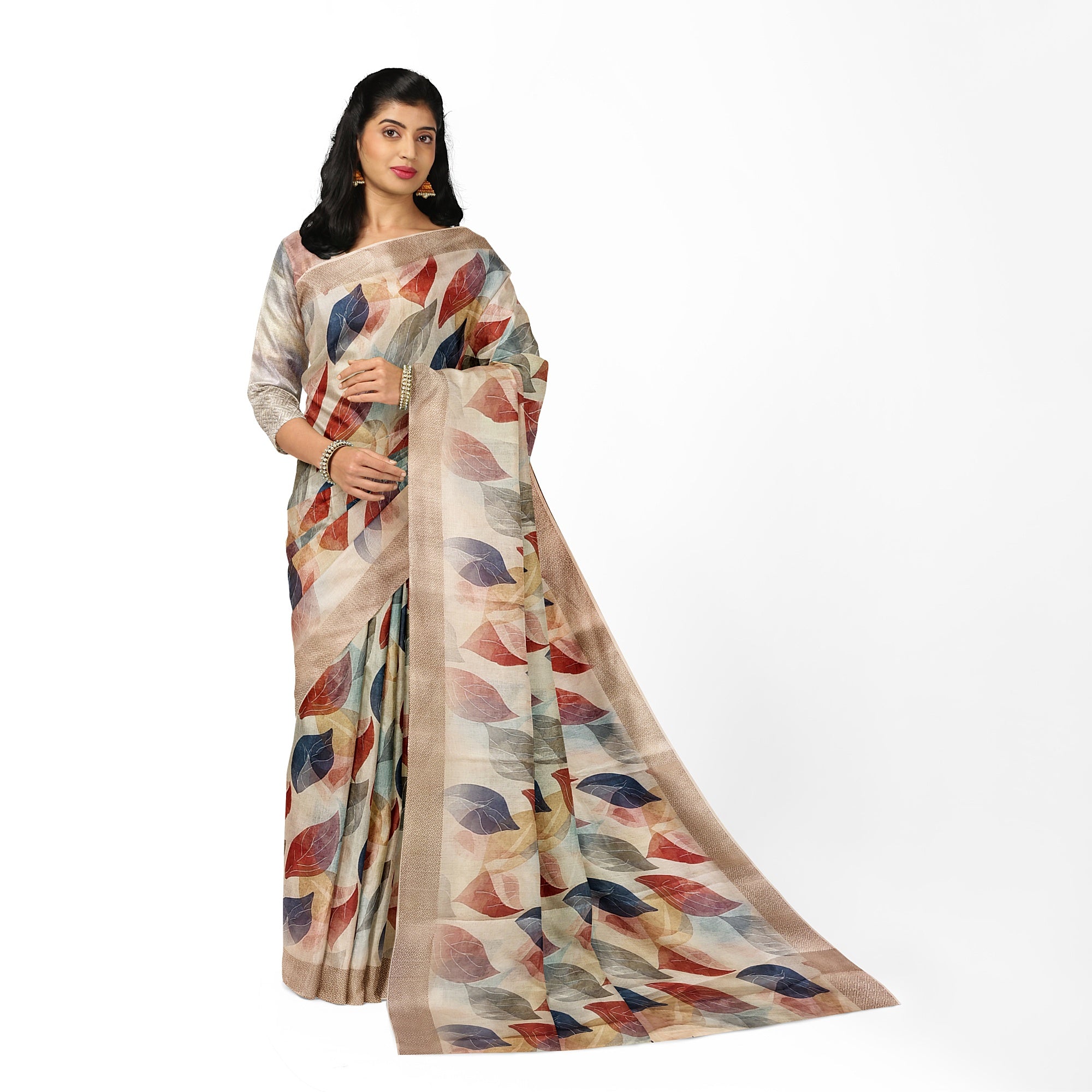 Multicolour Floral Leaf Work Fancy Saree – Vibrant Designer Saree for Festive Looks
