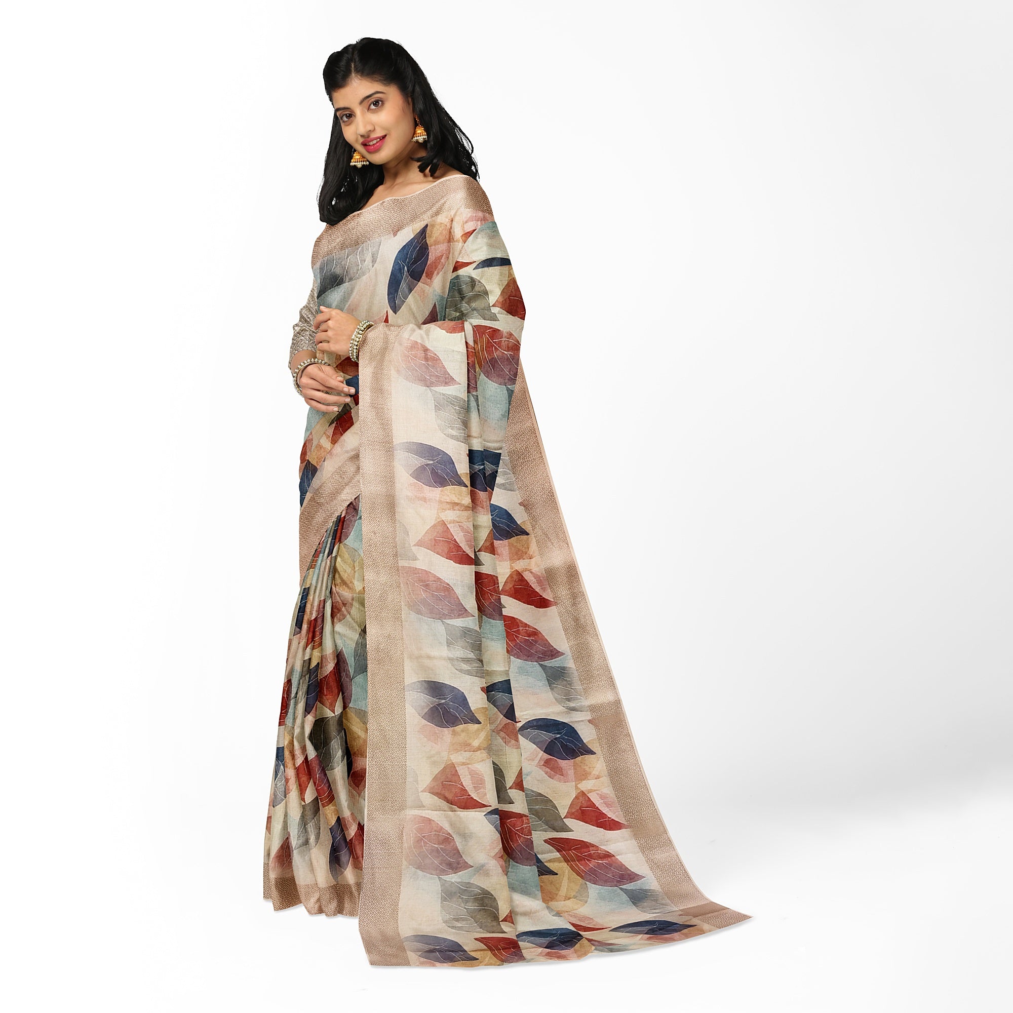 Multicolour Floral Leaf Work Fancy Saree – Vibrant Designer Saree for Festive Looks