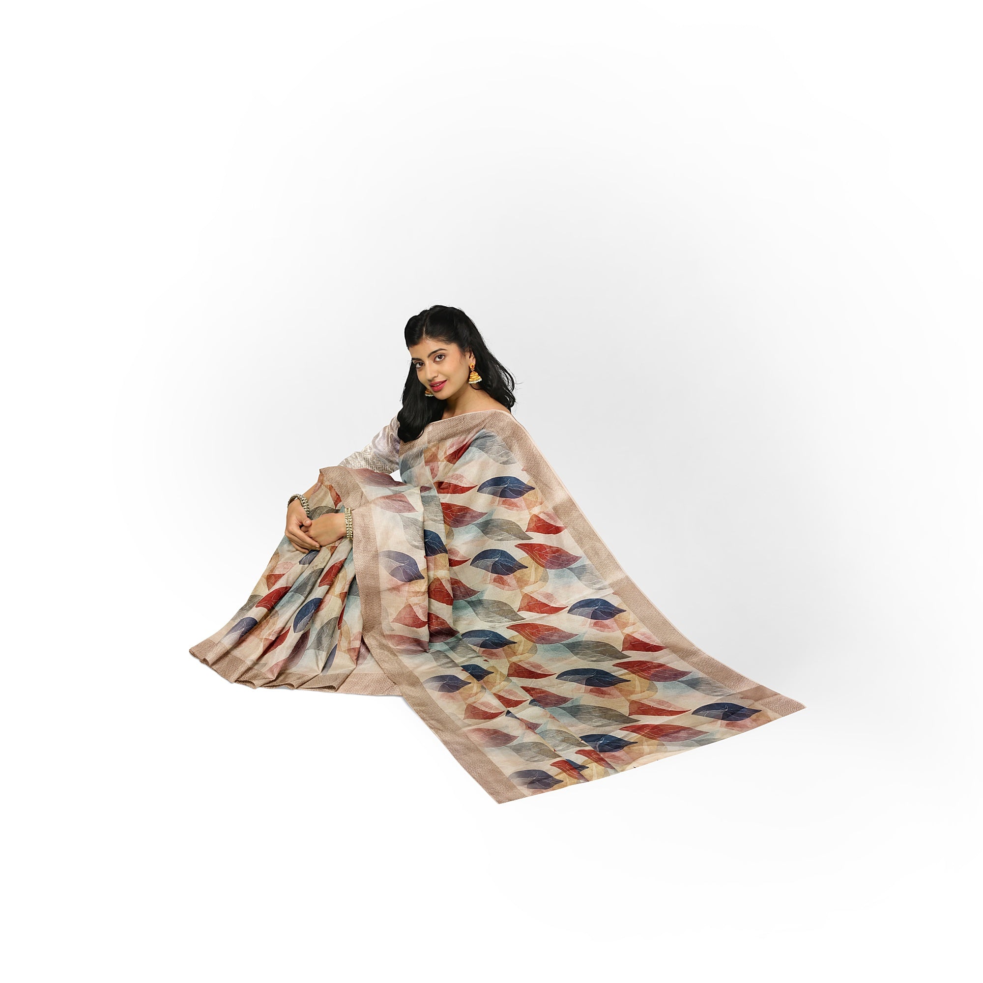 Multicolour Floral Leaf Work Fancy Saree – Vibrant Designer Saree for Festive Looks