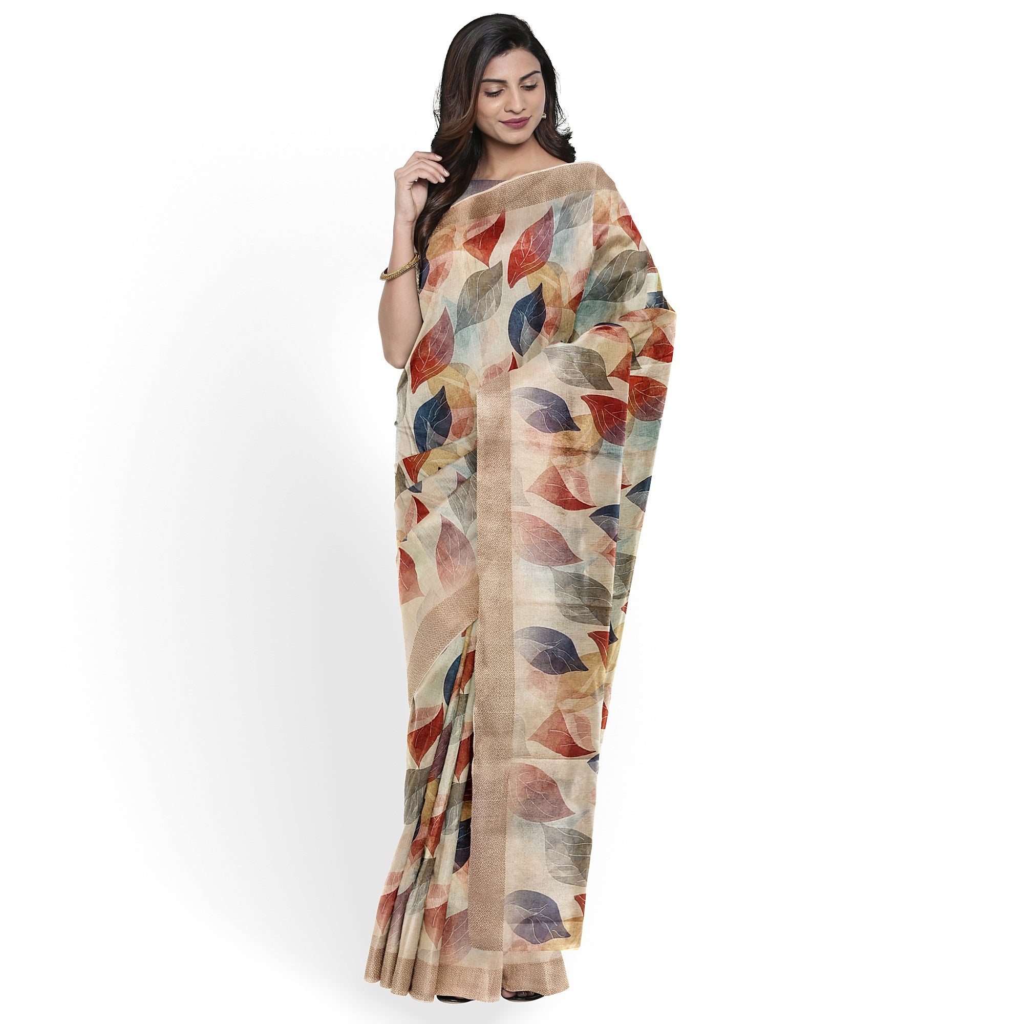 Multicolour Floral Leaf Work Fancy Saree – Vibrant Designer Saree for Festive Looks