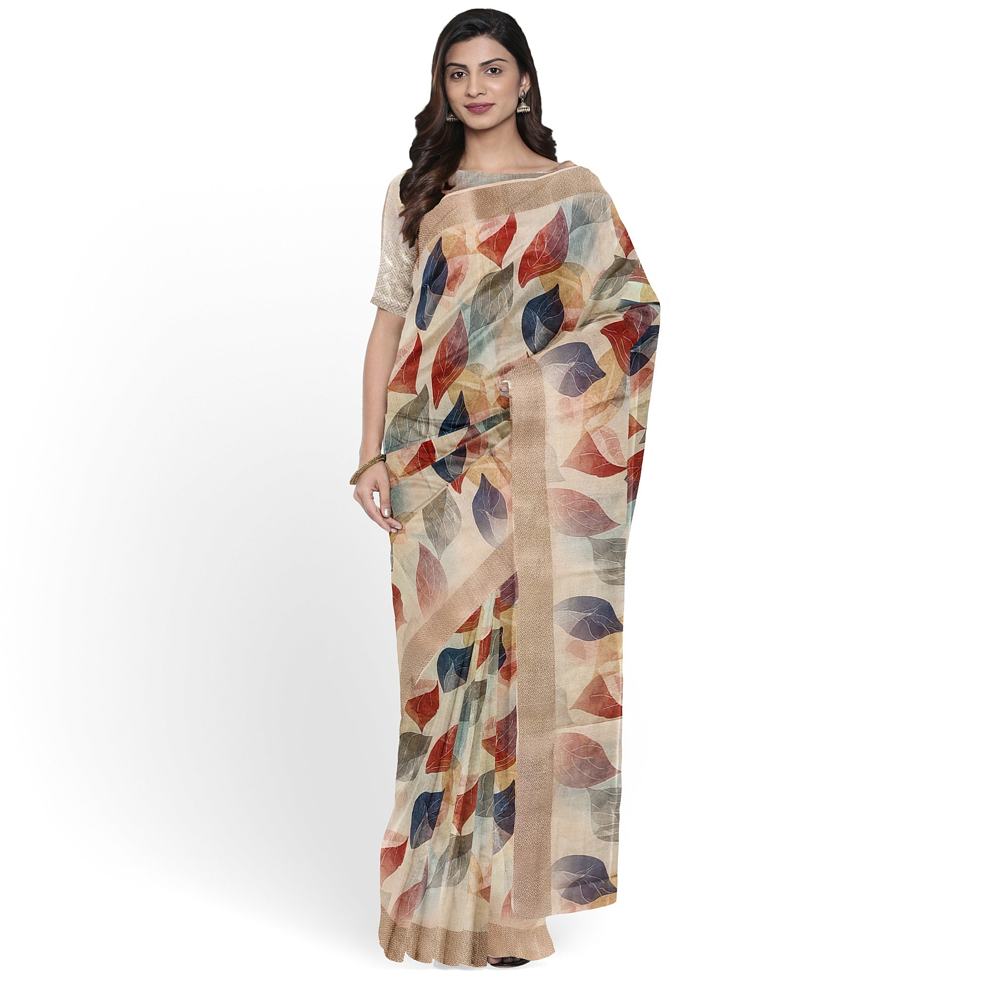 Multicolour Floral Leaf Work Fancy Saree – Vibrant Designer Saree for Festive Looks