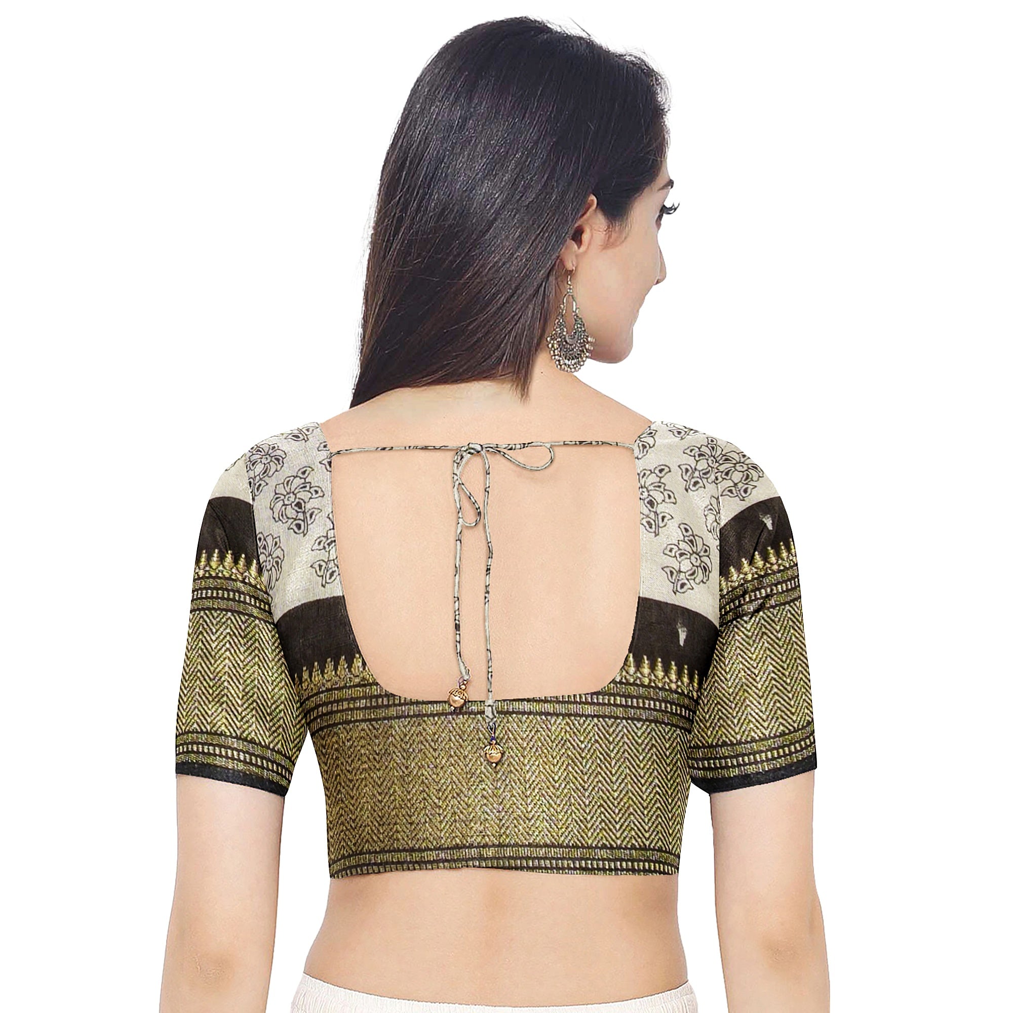 White Fancy Saree with Black Border and Kalamkari Outline Print – Contemporary Ethnic Saree Online
