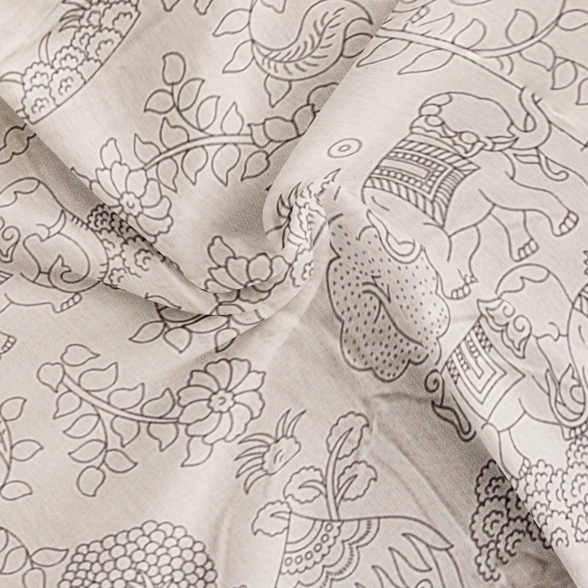 White Fancy Saree with Black Border and Kalamkari Outline Print – Contemporary Ethnic Saree Online
